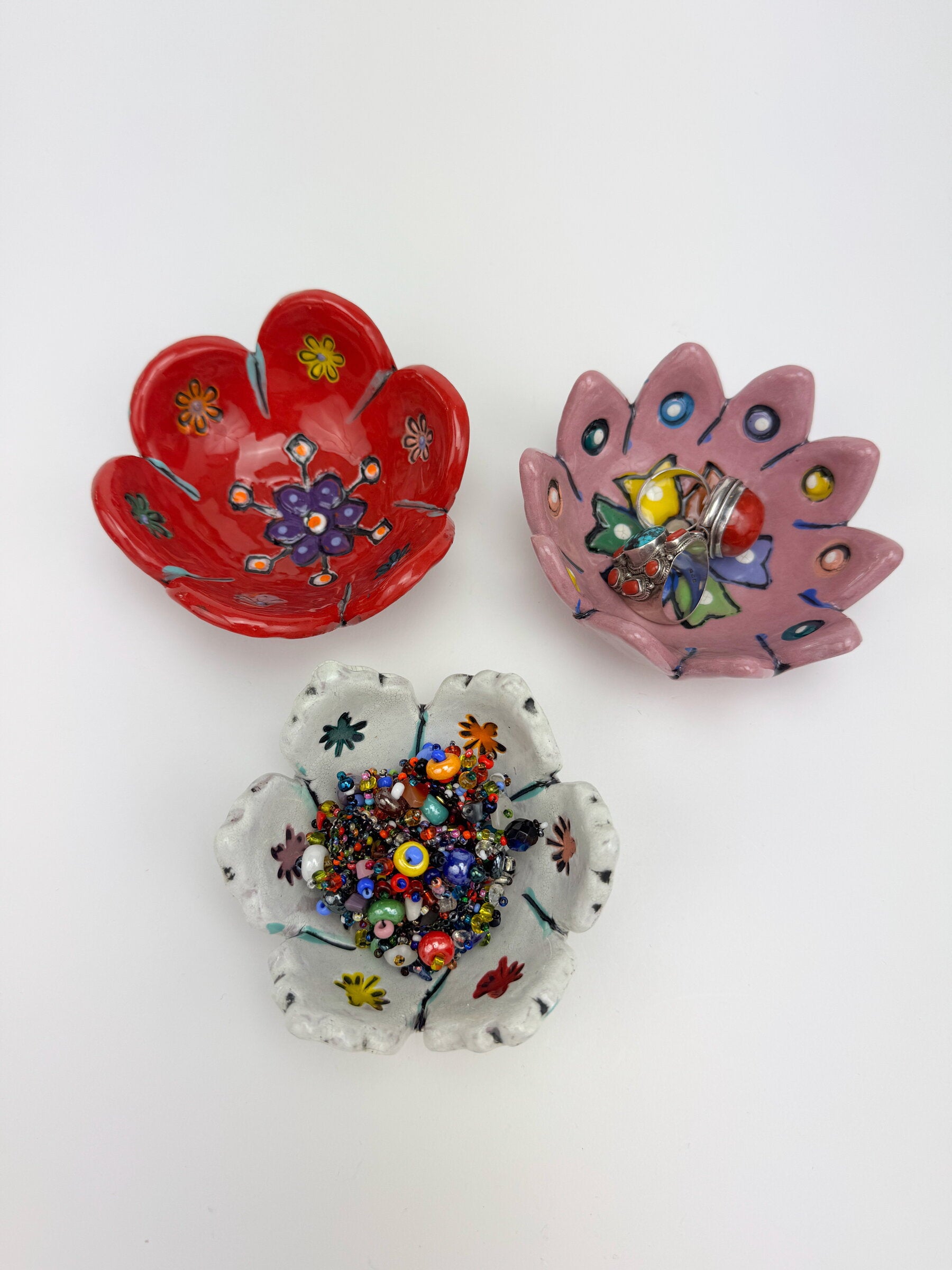 Mini Flower Bowl Set in Red, Pink and White