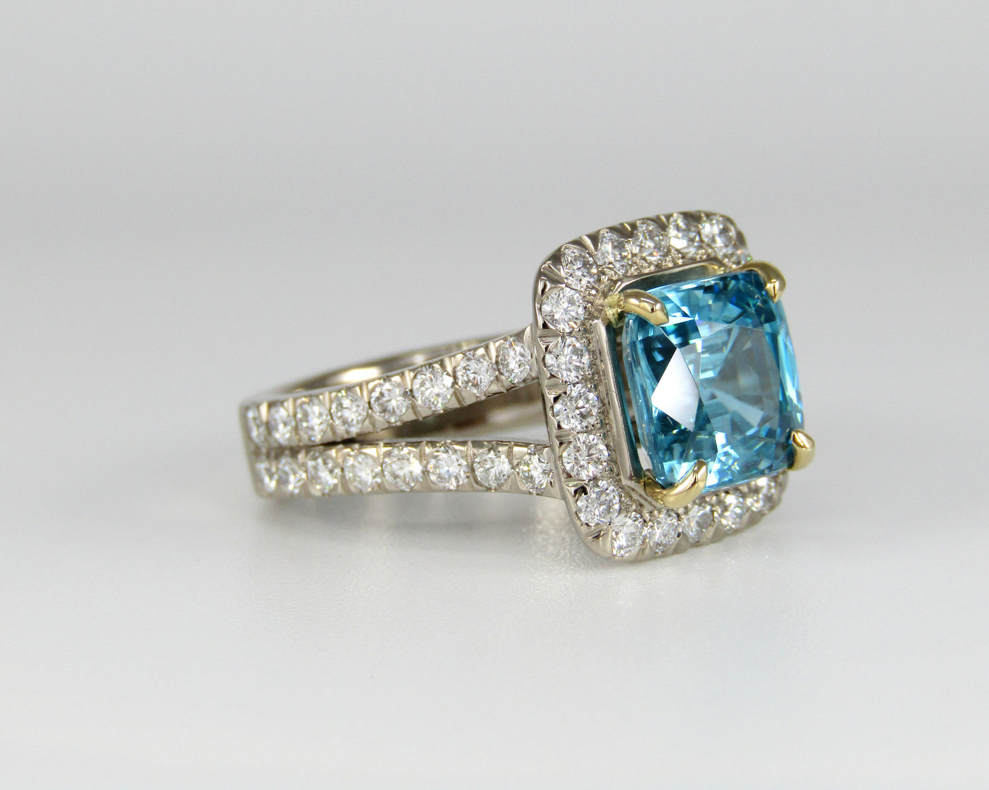 Glamorous Blue Zircon and Diamond Ring
