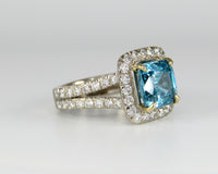 Glamorous Blue Zircon and Diamond Ring