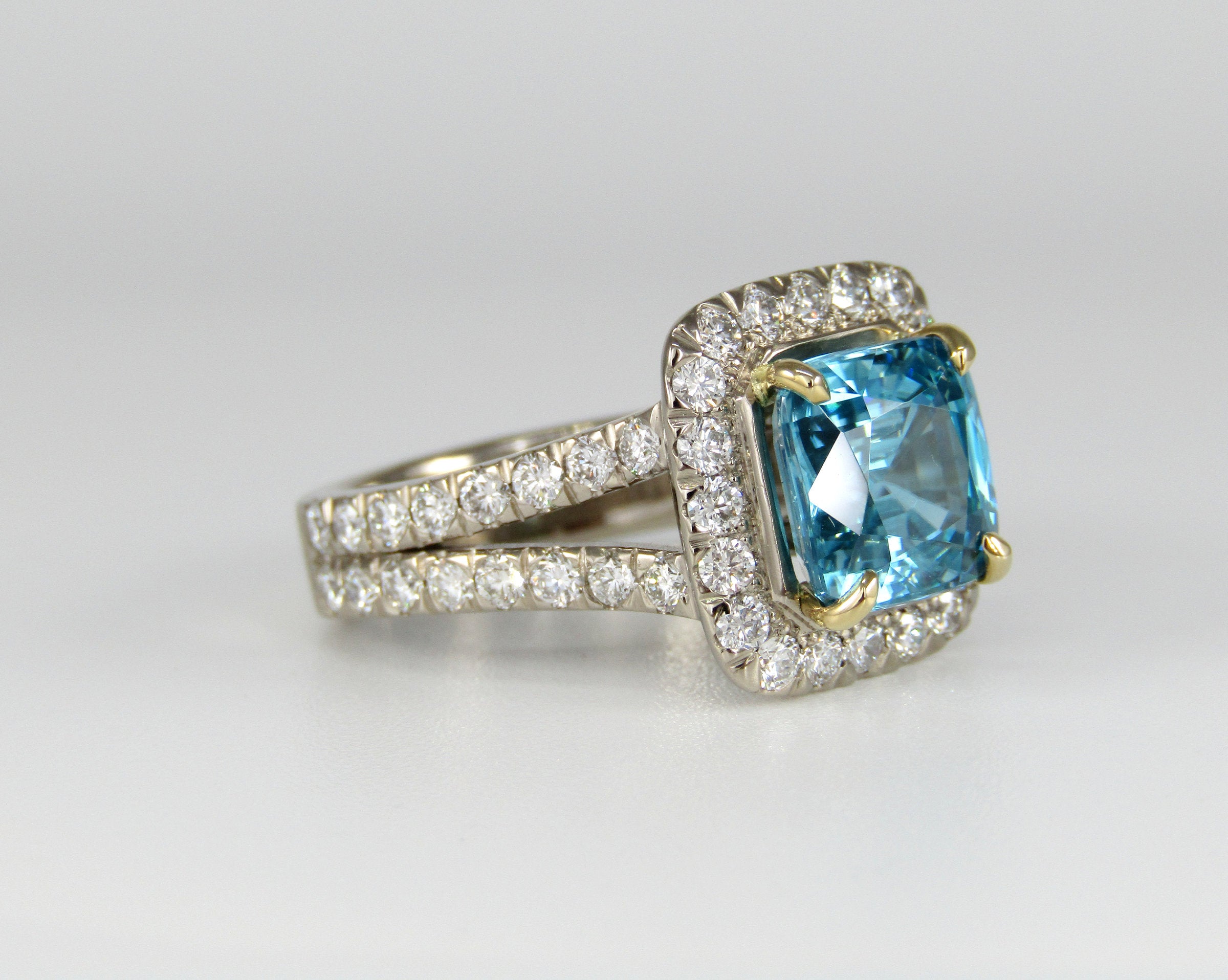 Glamorous Blue Zircon and Diamond Ring