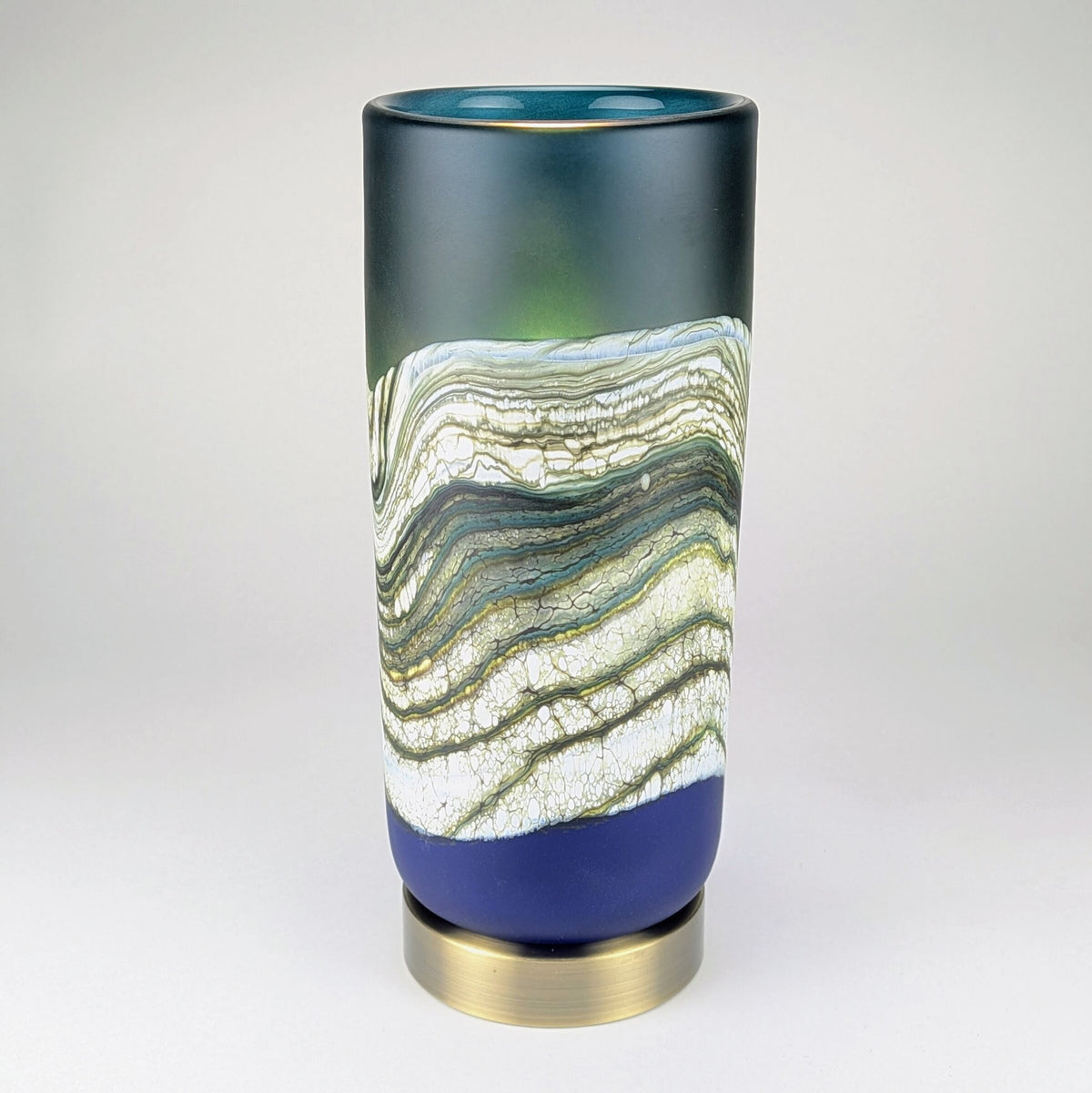 Satin Agate Pillar Lamp in Sage and Cobalt