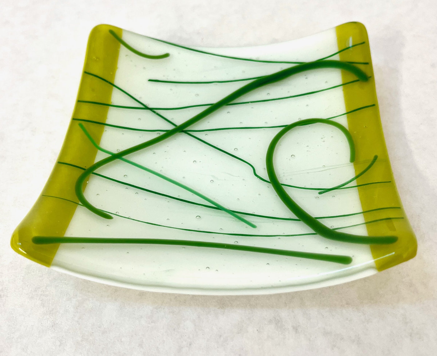 Green Swirls and Lines Dish
