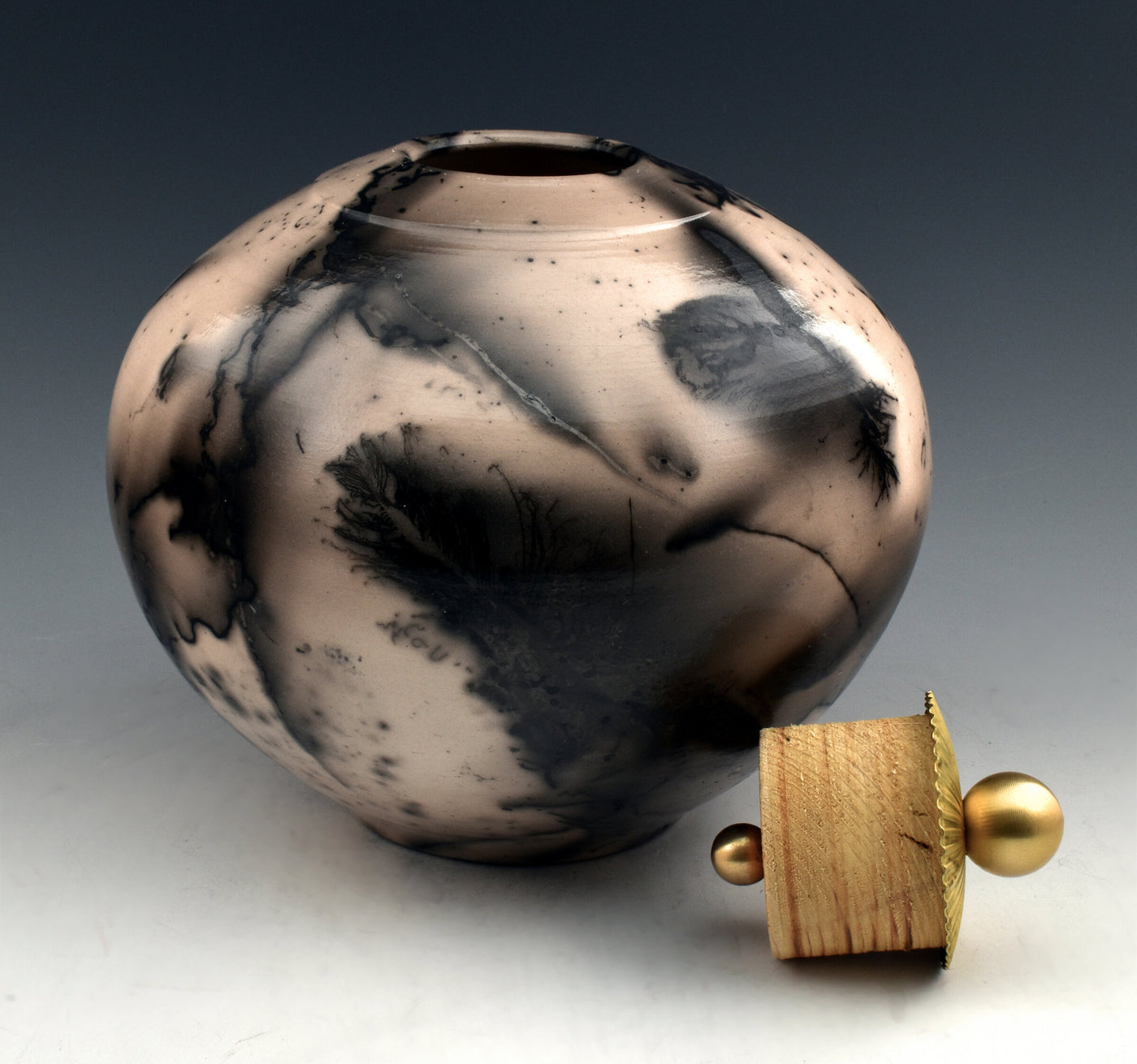 Horsehair Vessel with Brass Finial