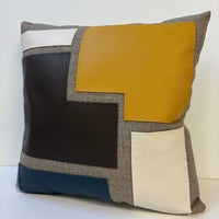 Leather Appliqued Color Blocked Pillow #2