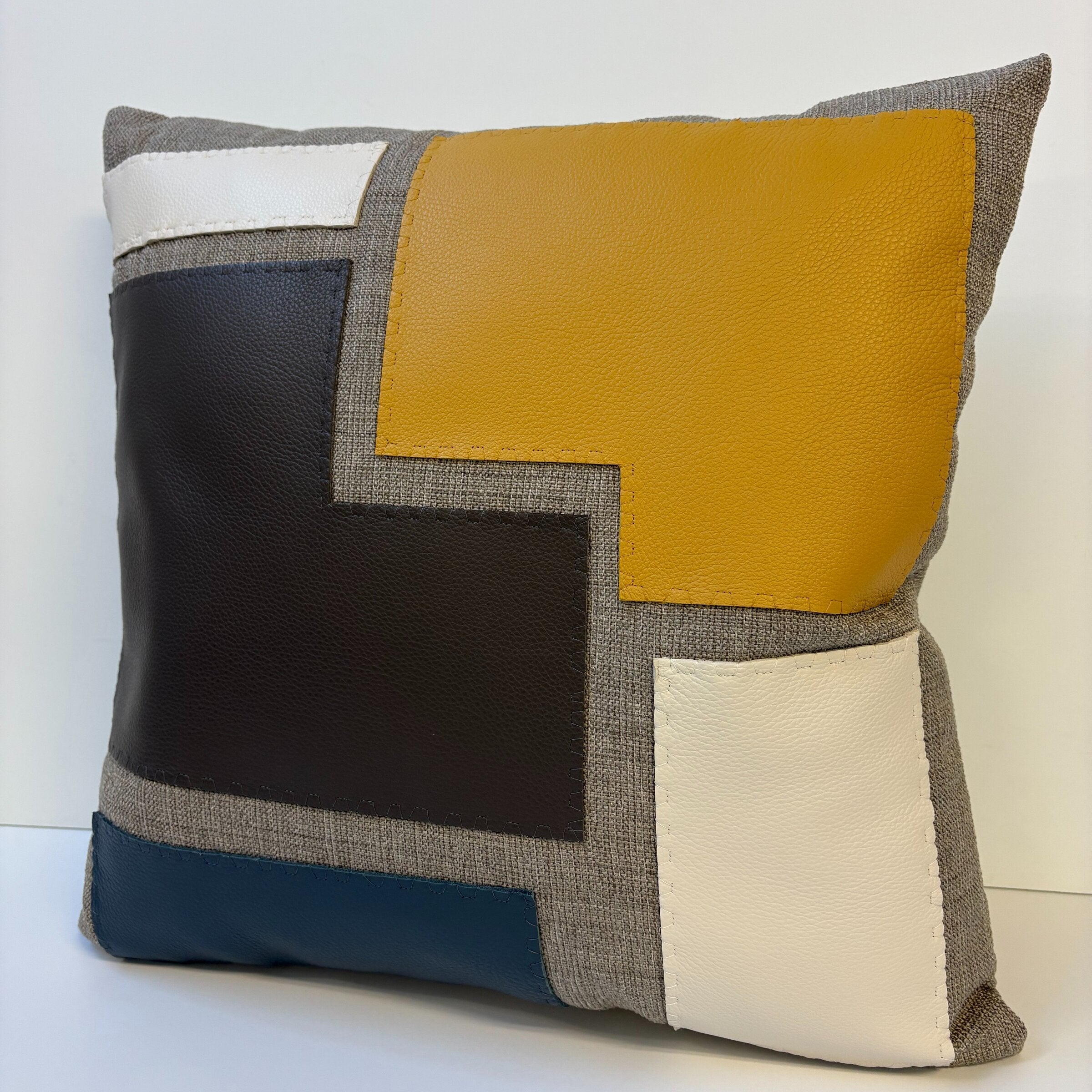 Leather Appliqued Color Blocked Pillow #2