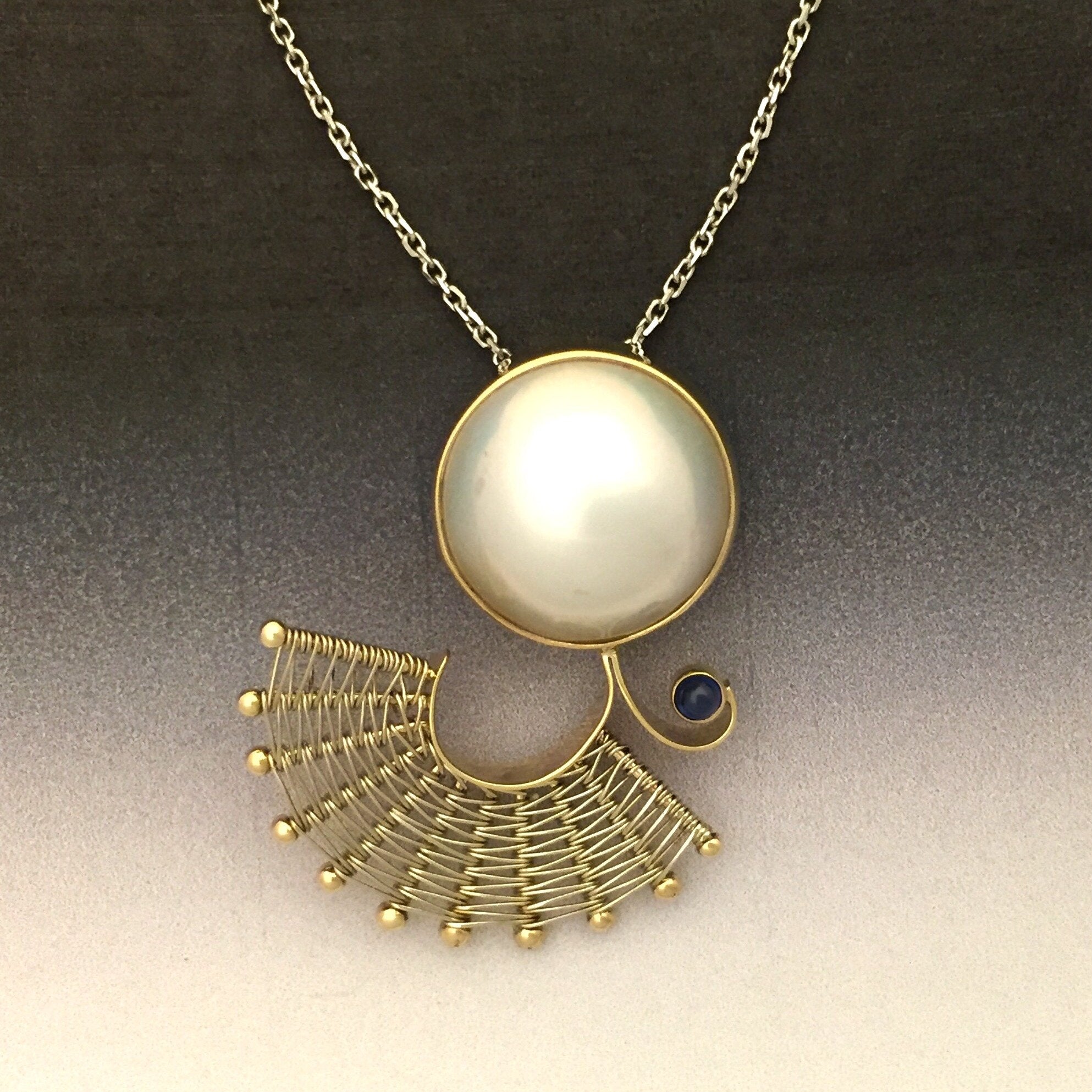 Fandango Gold Pendant with Mabe Pearl and Sapphire