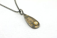 Teardrop Gold and  Silver Diamond Fused Lichen Pendant