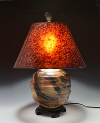 Horsehair Raku Stoneware Lamp with Amber Mica Shade