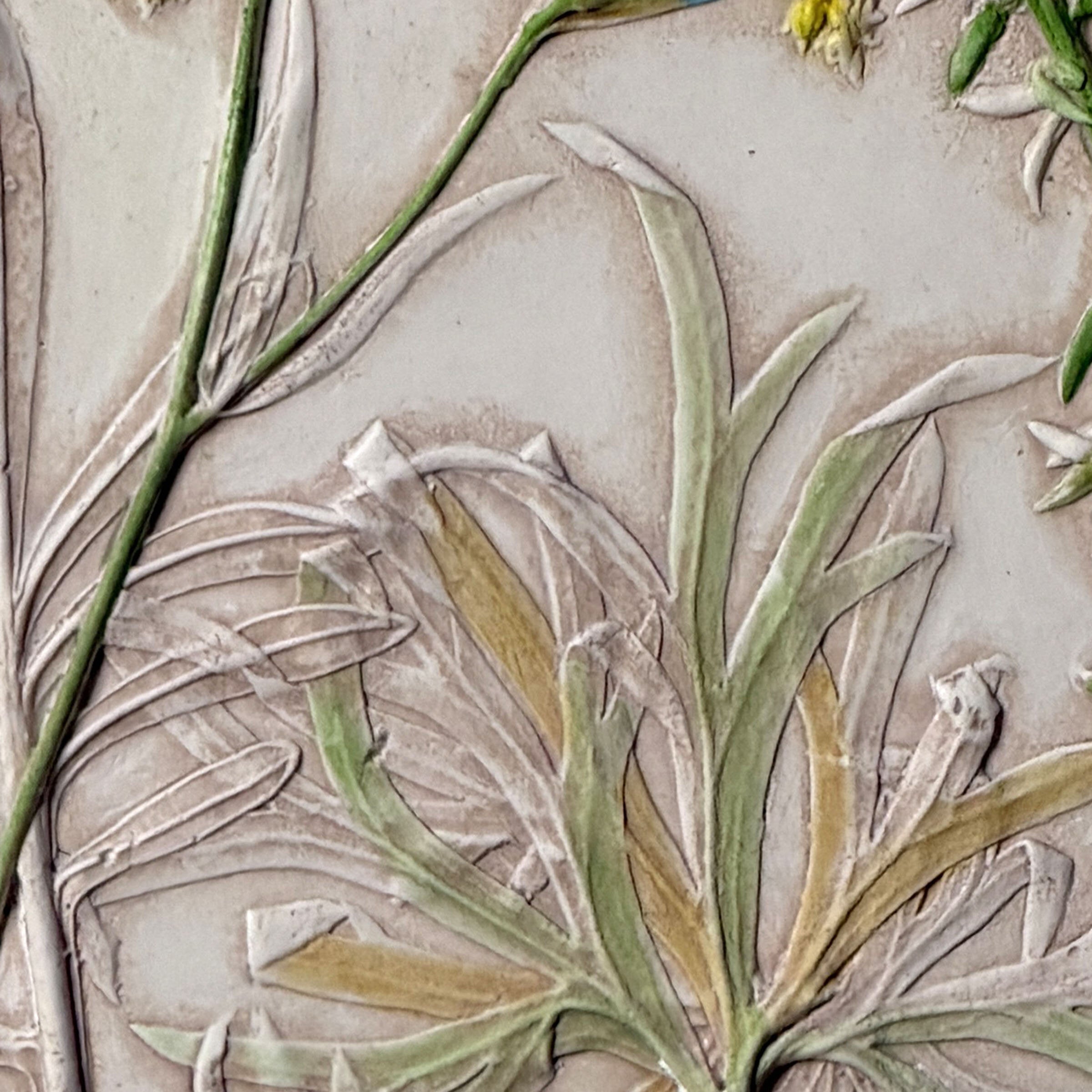Yellow Sedum & Blue Delphinium Garden Flowers Tile
