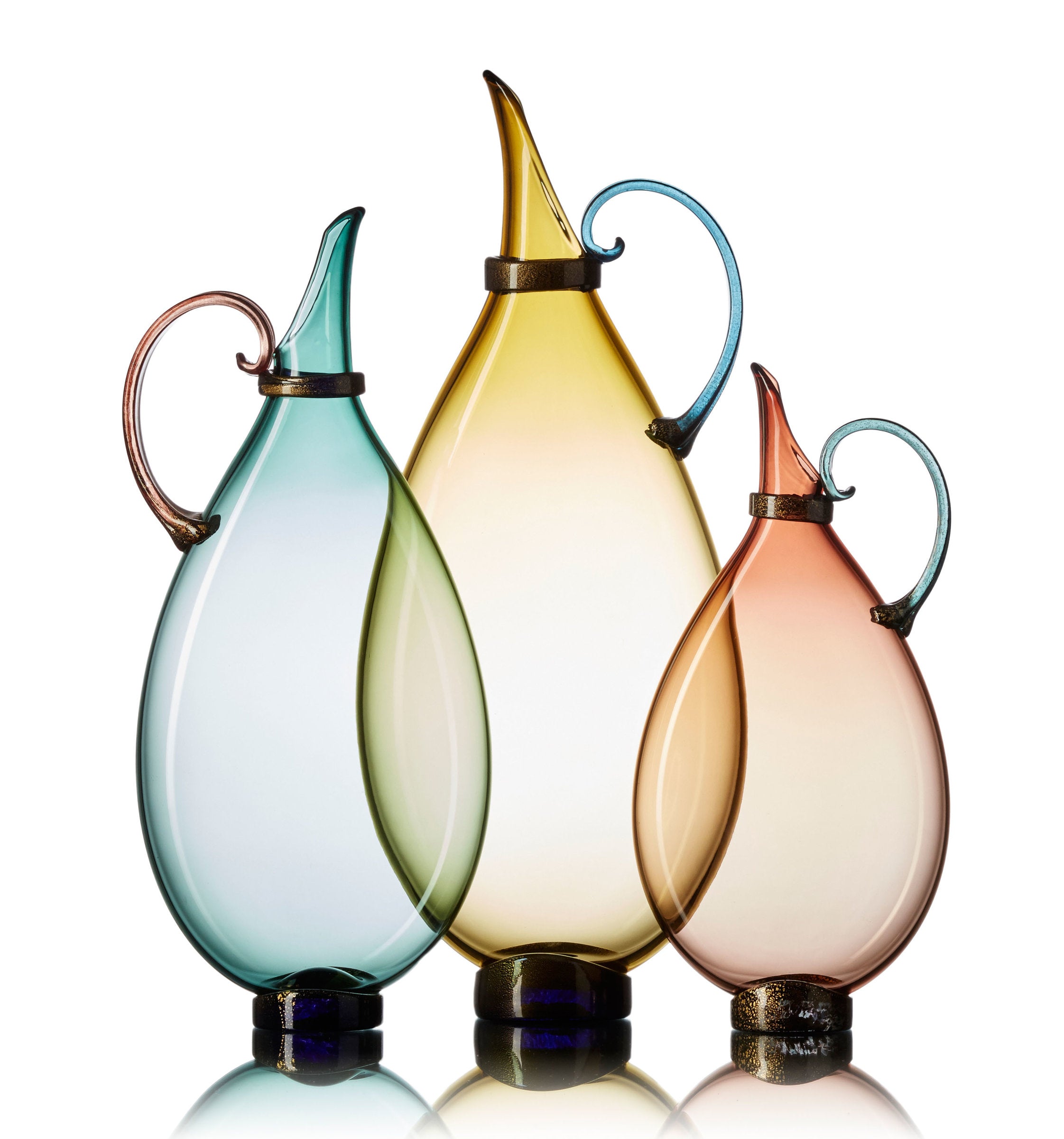 trio left to right: medium tourmaline, tall straw, short tea