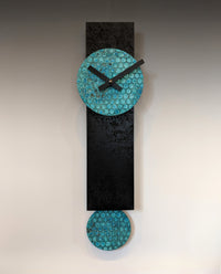 Narrow Black Pendulum Clock with Verdigris Copper