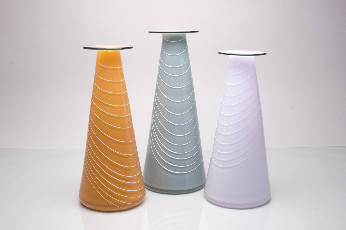 from left: medium apricot, large pigeon gray, small pastel violet