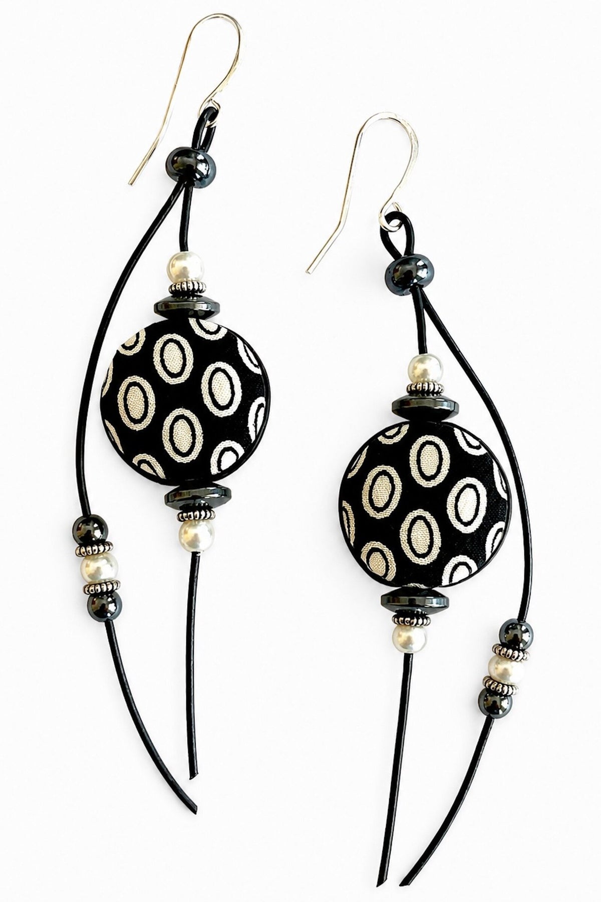 Black & Ivory Vintage Silk Earrings