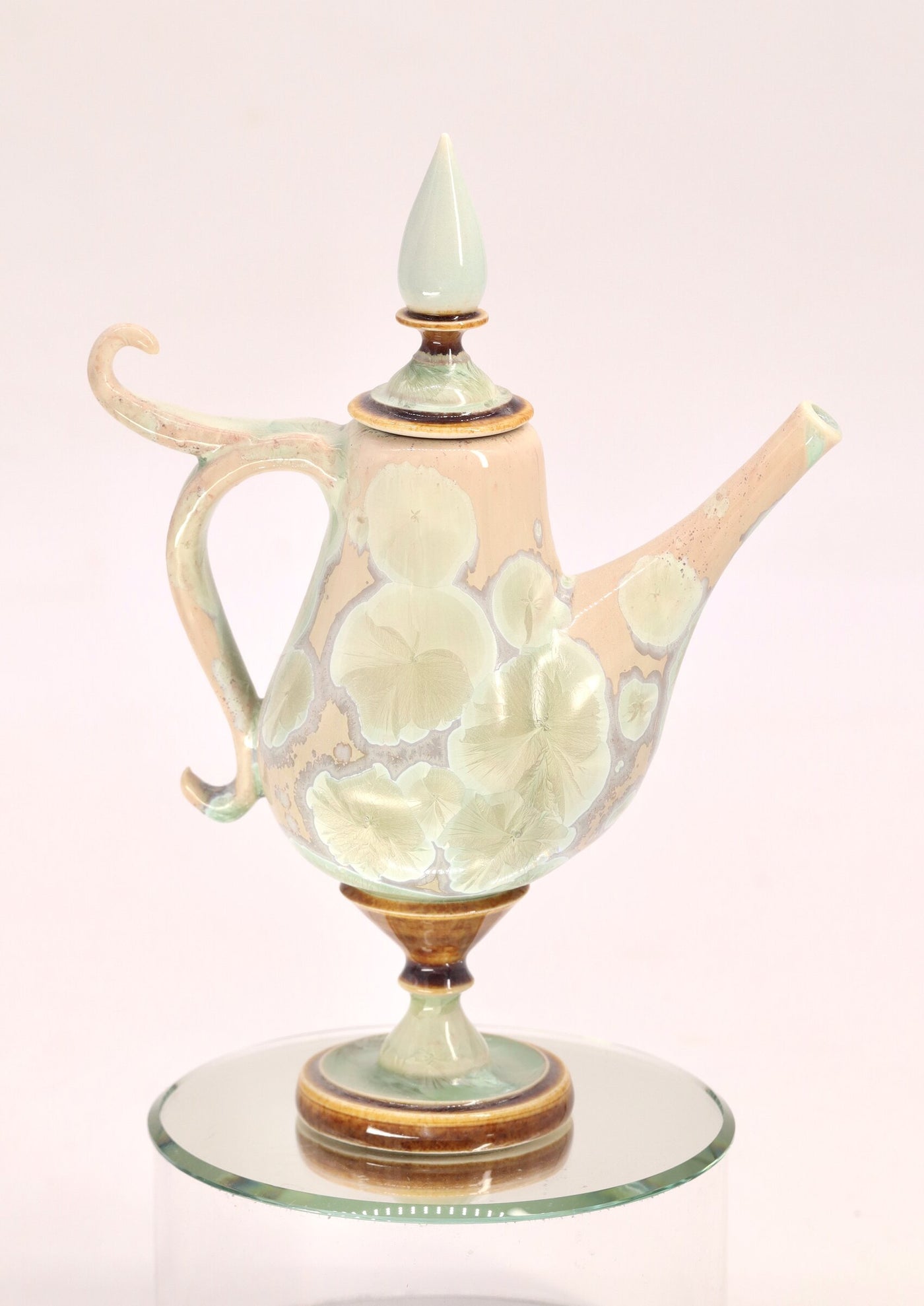 Miniature Beige & Lime Green Crystalline Teapot