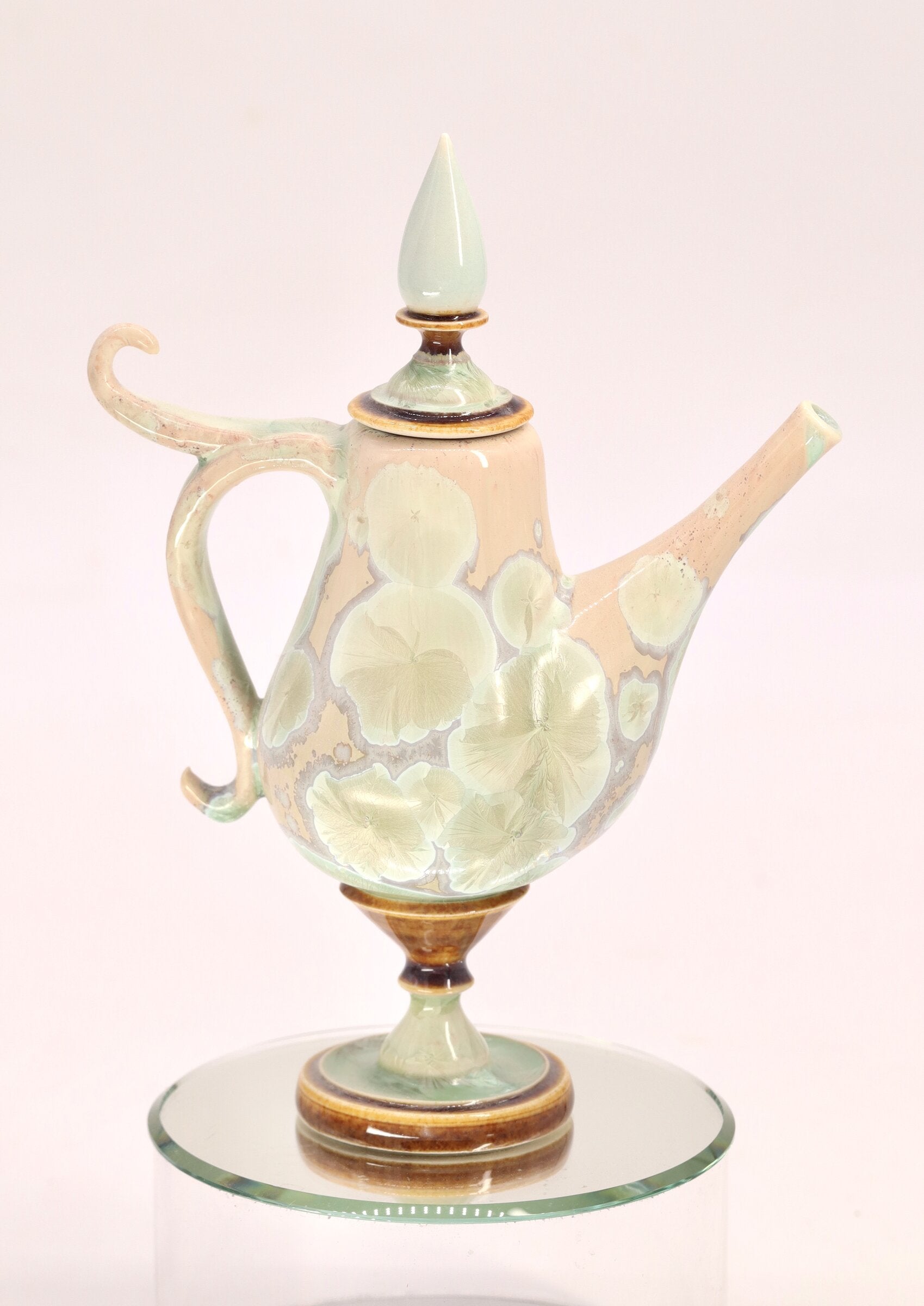 Miniature Beige & Lime Green Crystalline Teapot