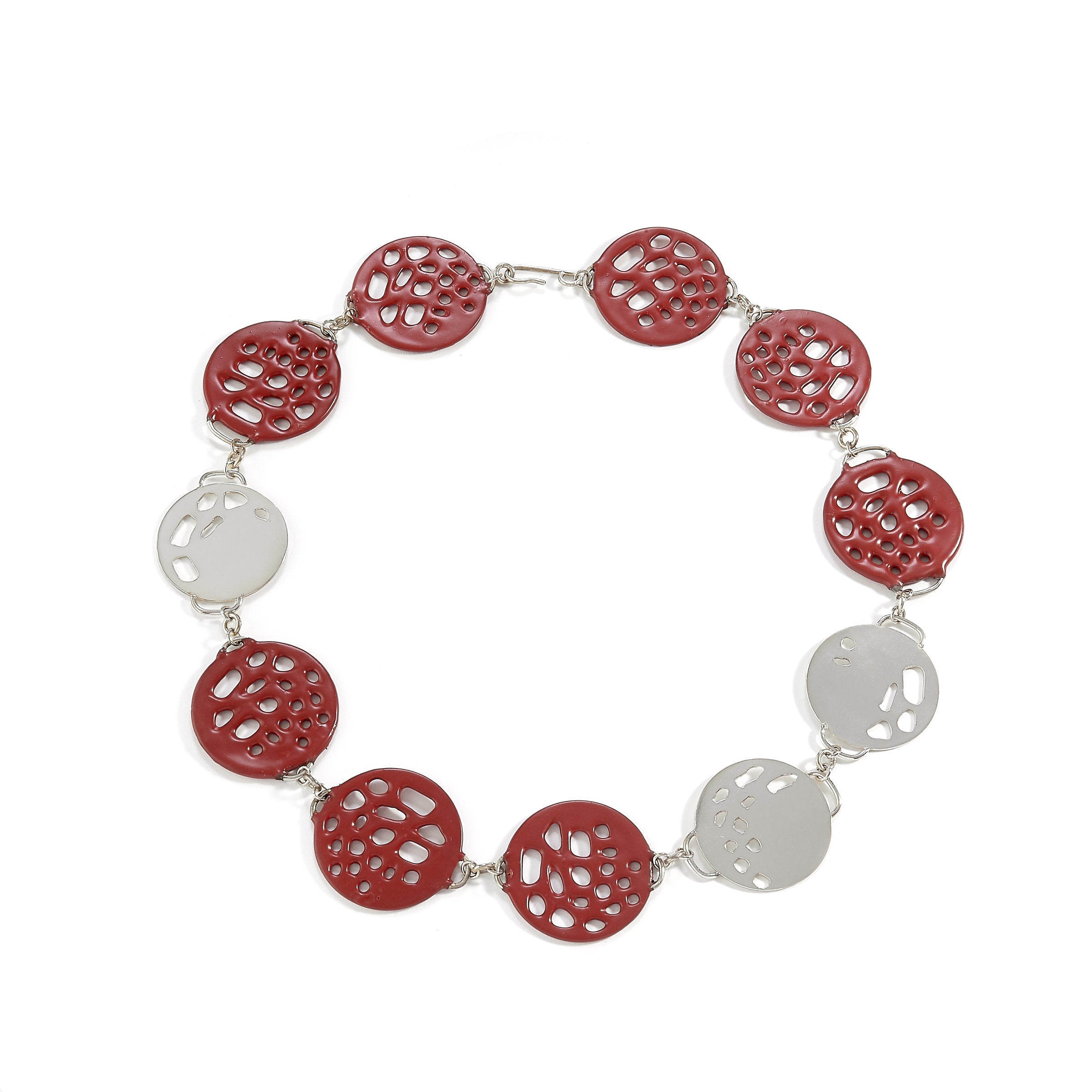 Red & Silver Circles Necklace