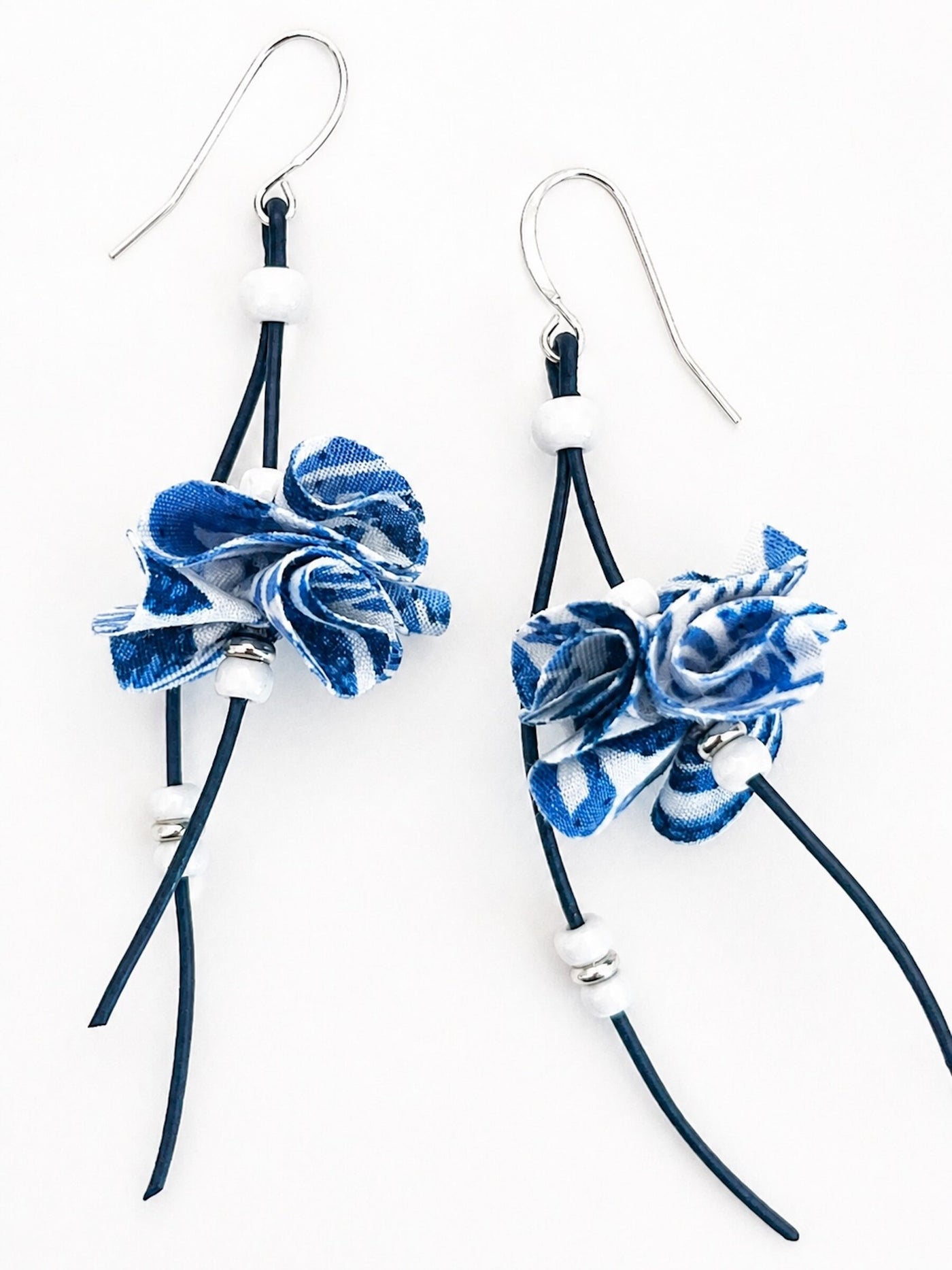 Blue & White Textile Blossom Earrings