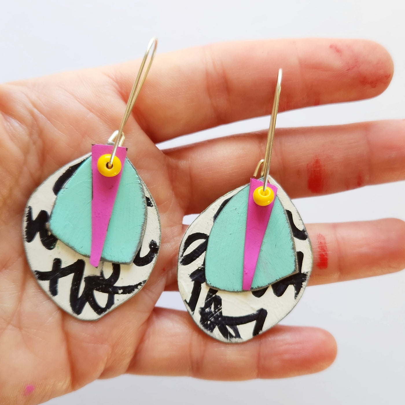 Black & White Doodle Disk Earrings