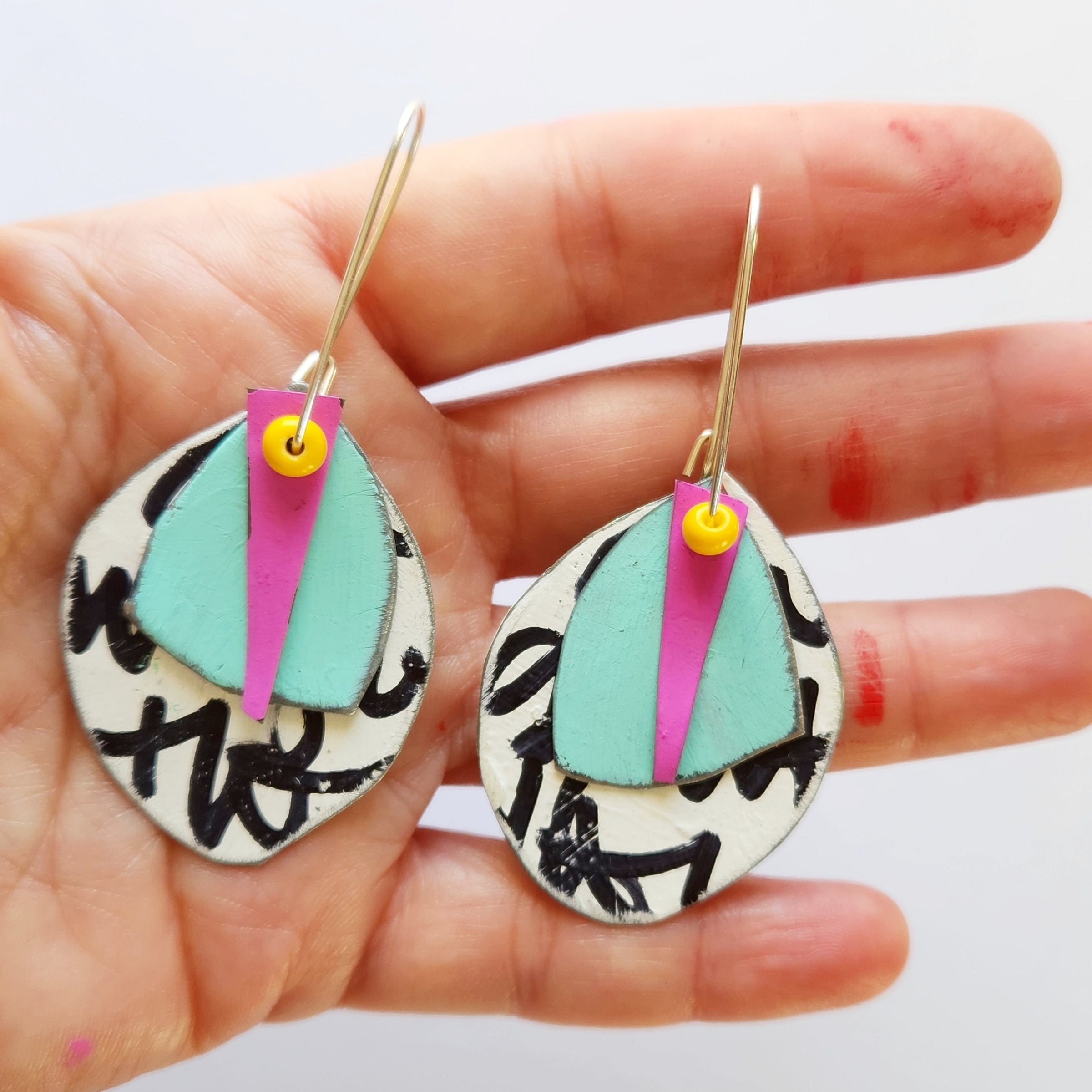 Black & White Doodle Disk Earrings