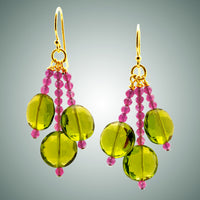 Red Onyx & Peridot Coin Earrings