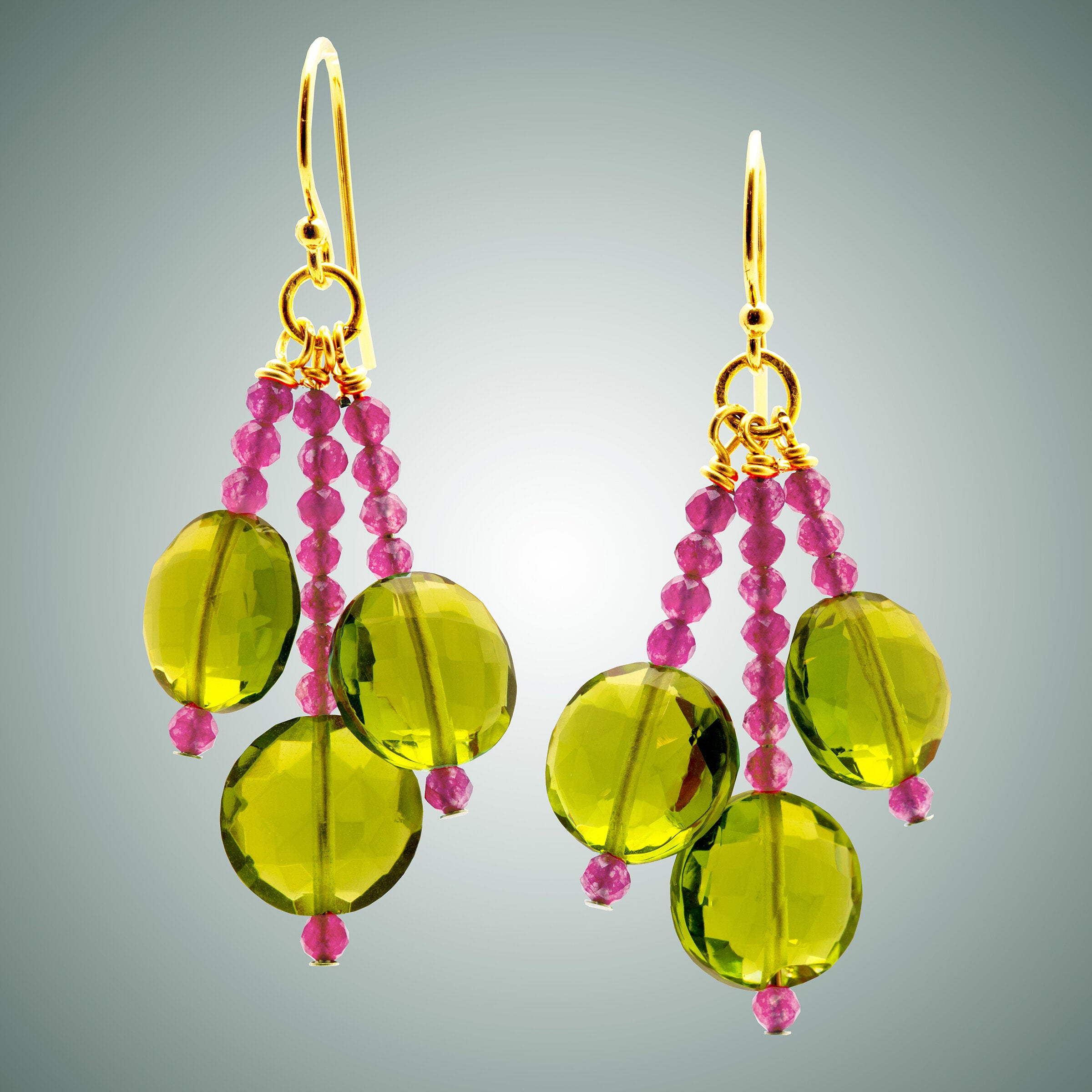 Red Onyx & Peridot Coin Earrings