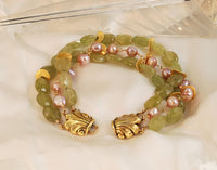 Green Garnet Pearl Gold Bracelet