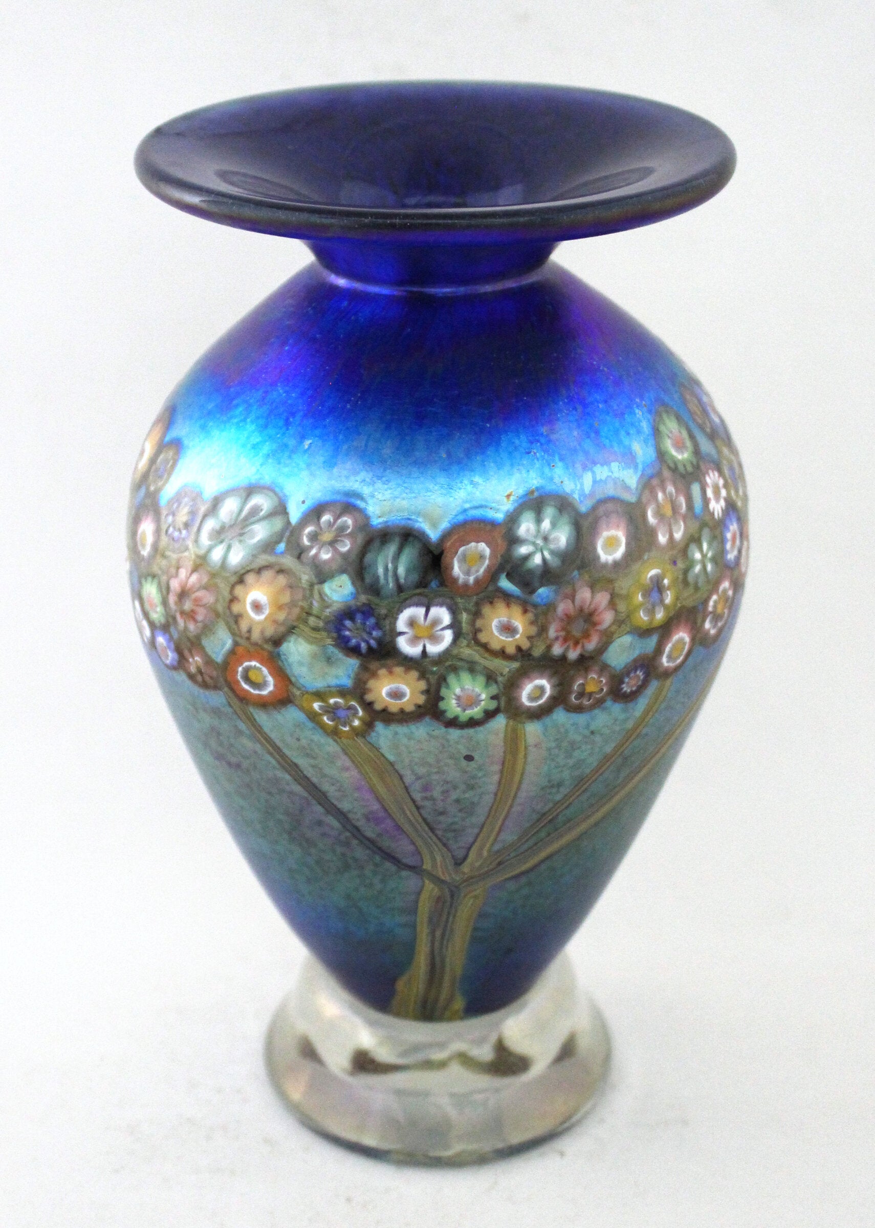 Small Silver Blue Vines Vase