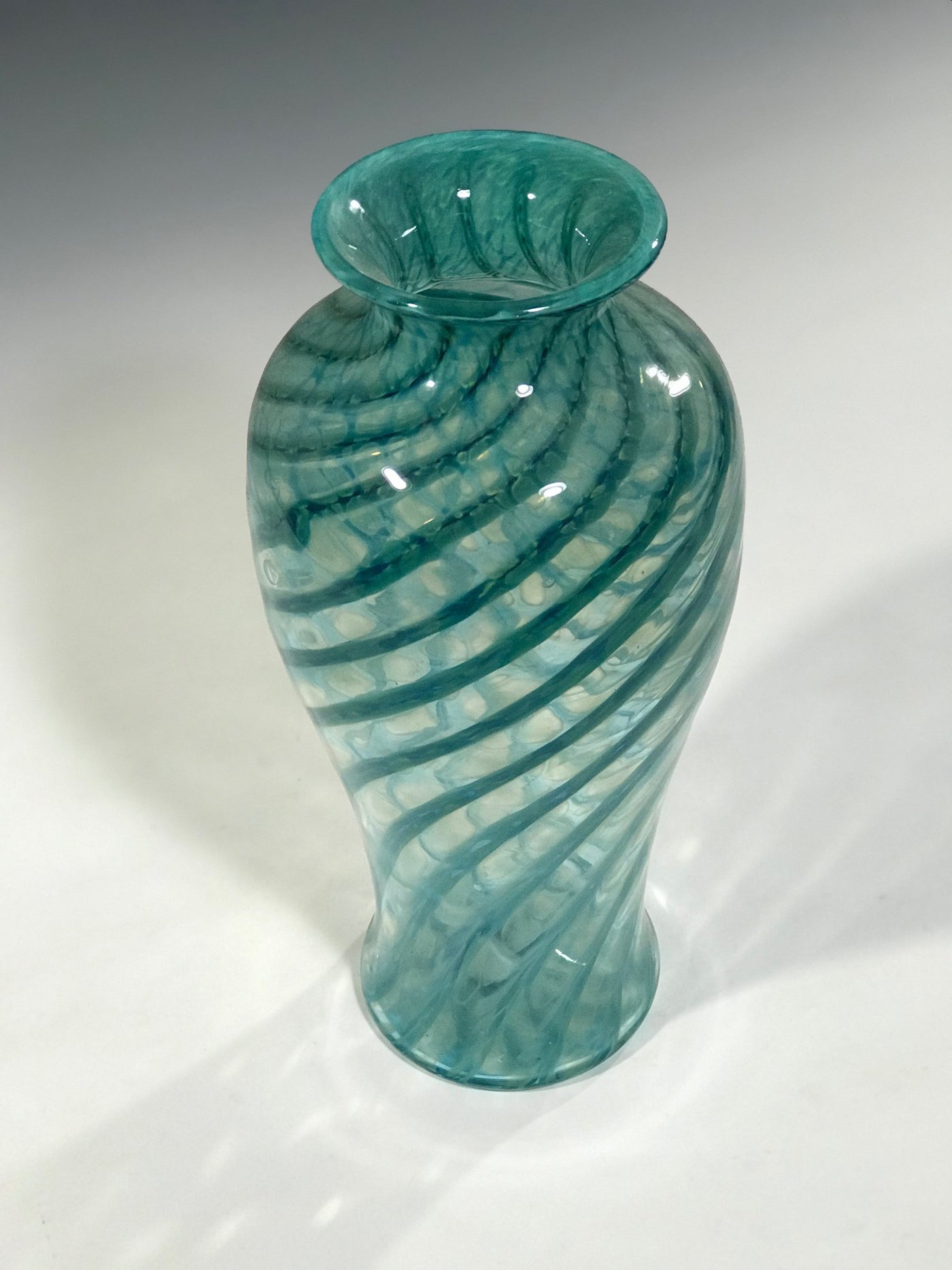 Aqua Blue Green Spiral Vase