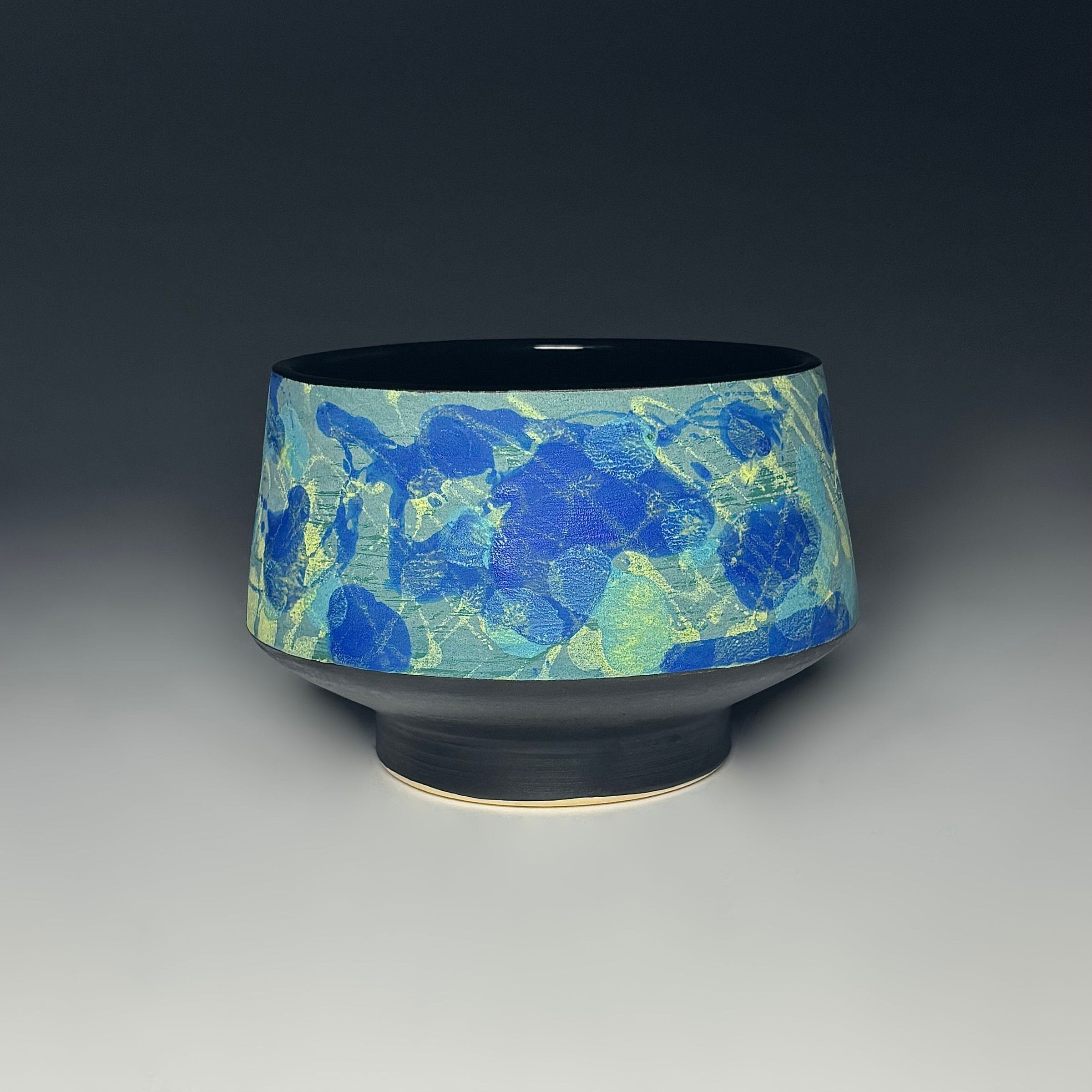 Painterly Tea Bowl in Blue Green Leaf