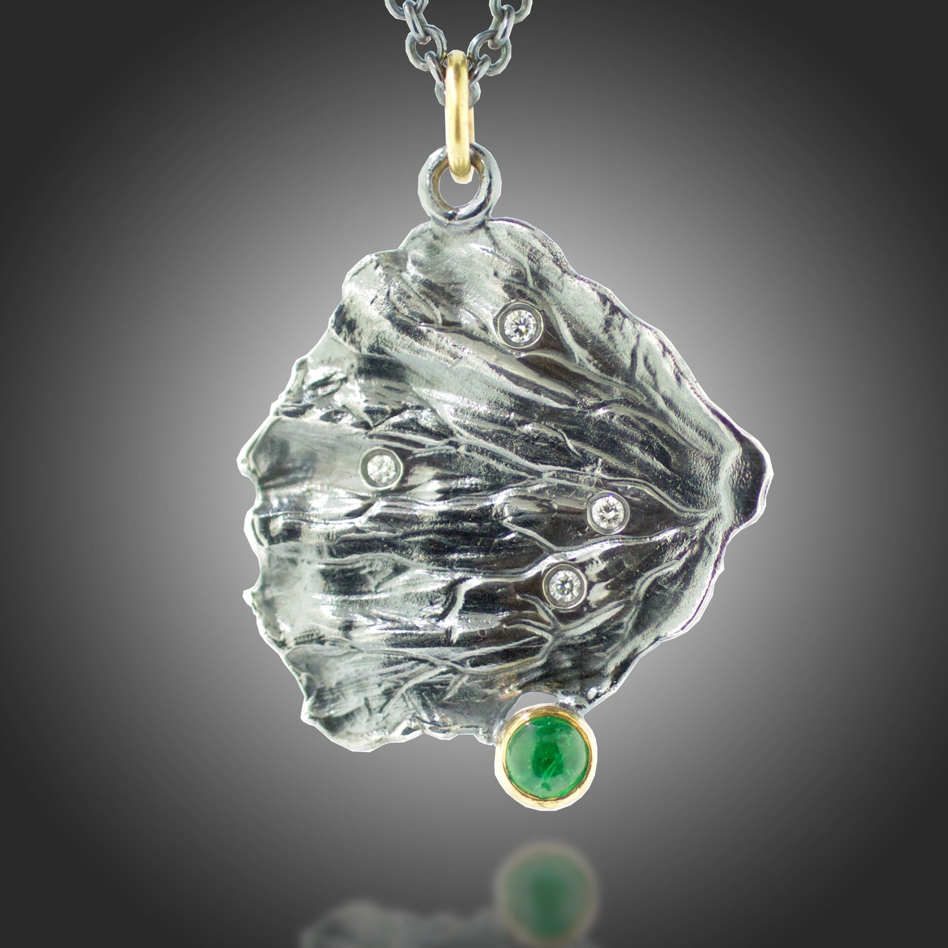 Fan Lichen Emerald and Diamond Pendant