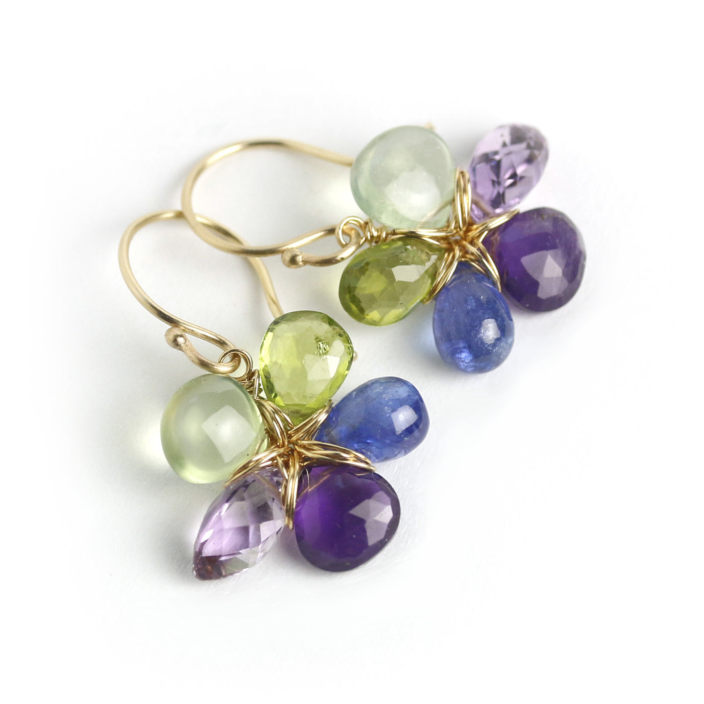Lime & Violets Flower Earrings