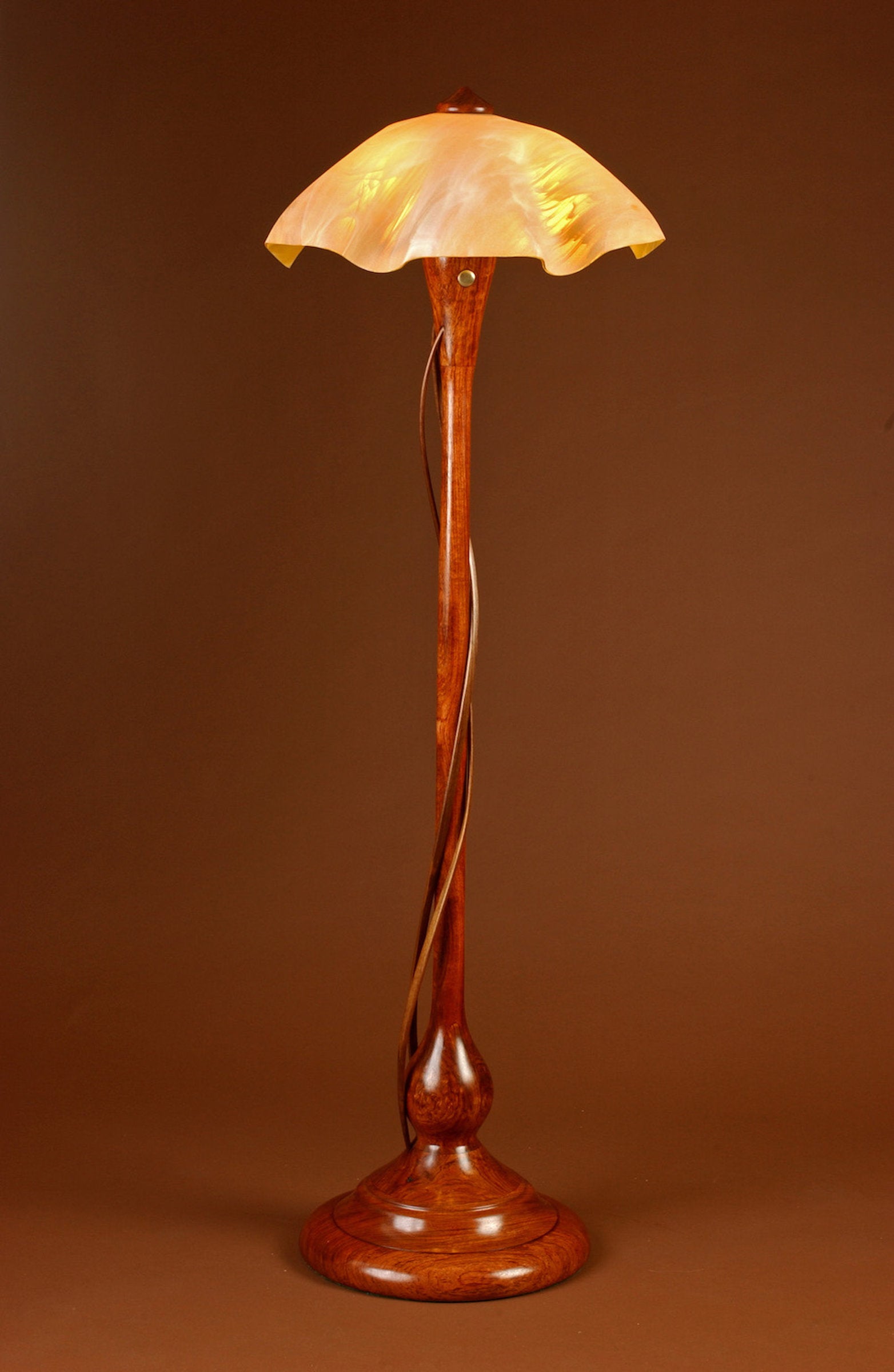 Bubinga Reading Lamp with Walnut Tendrils, Amber Shade