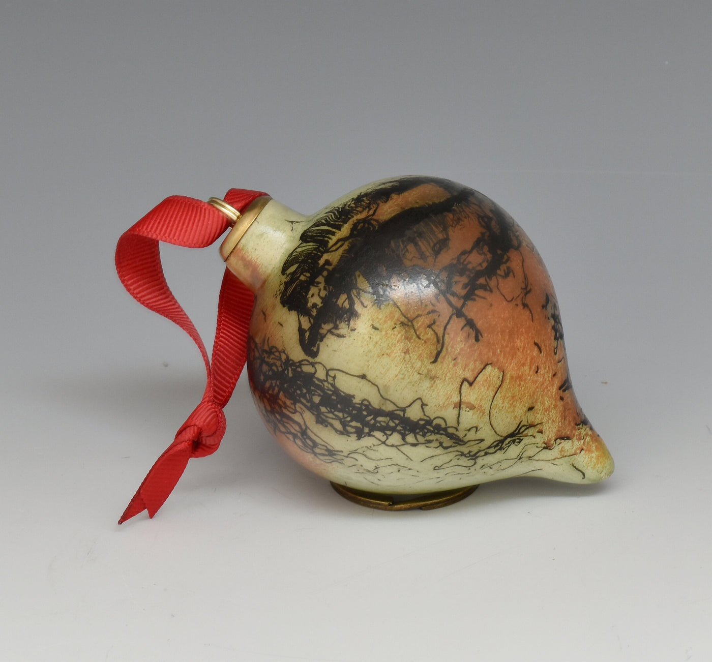 Horsehair and Feather Raku Fired Drop Ornament 103