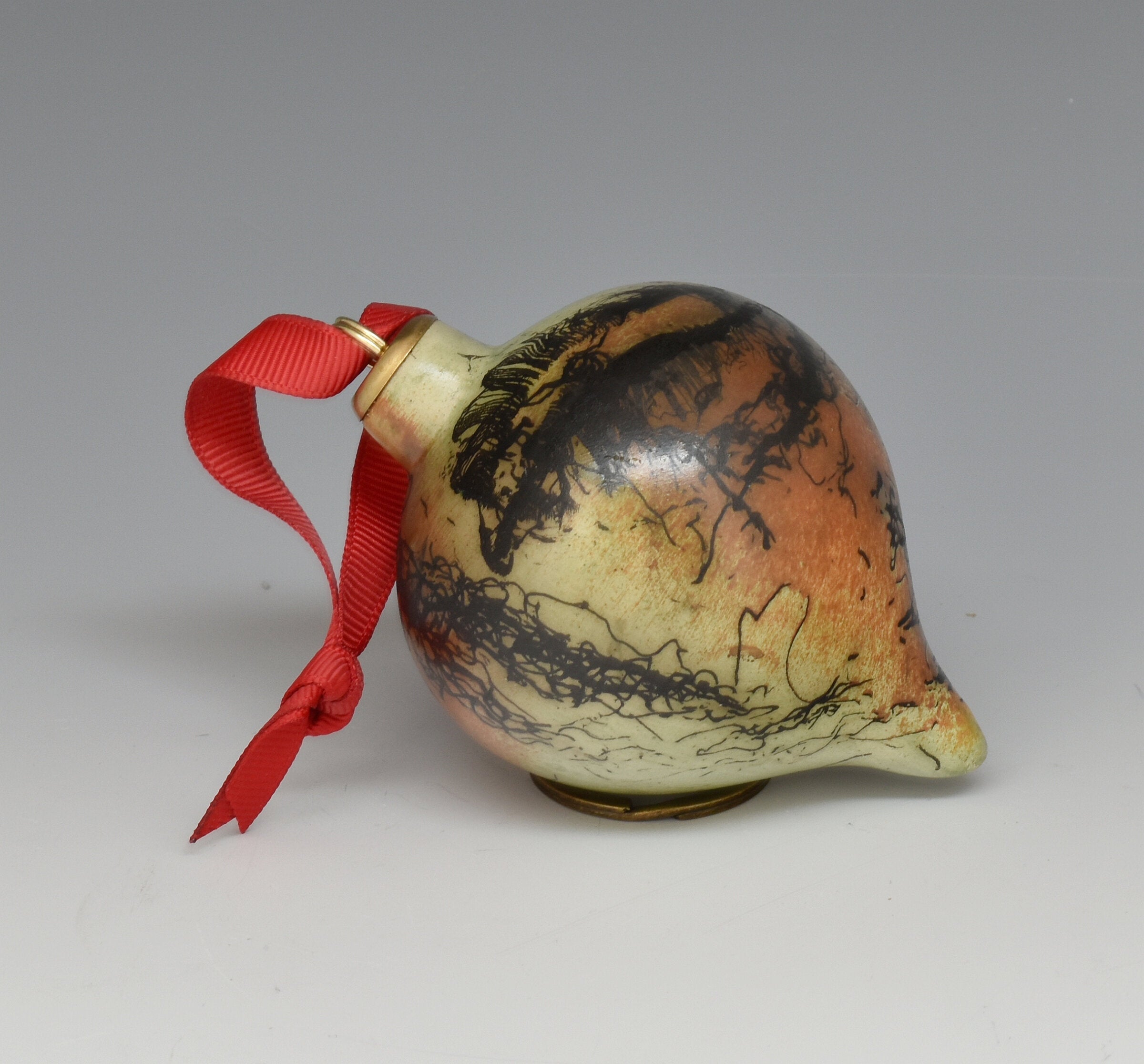 Horsehair and Feather Raku Fired Drop Ornament 103