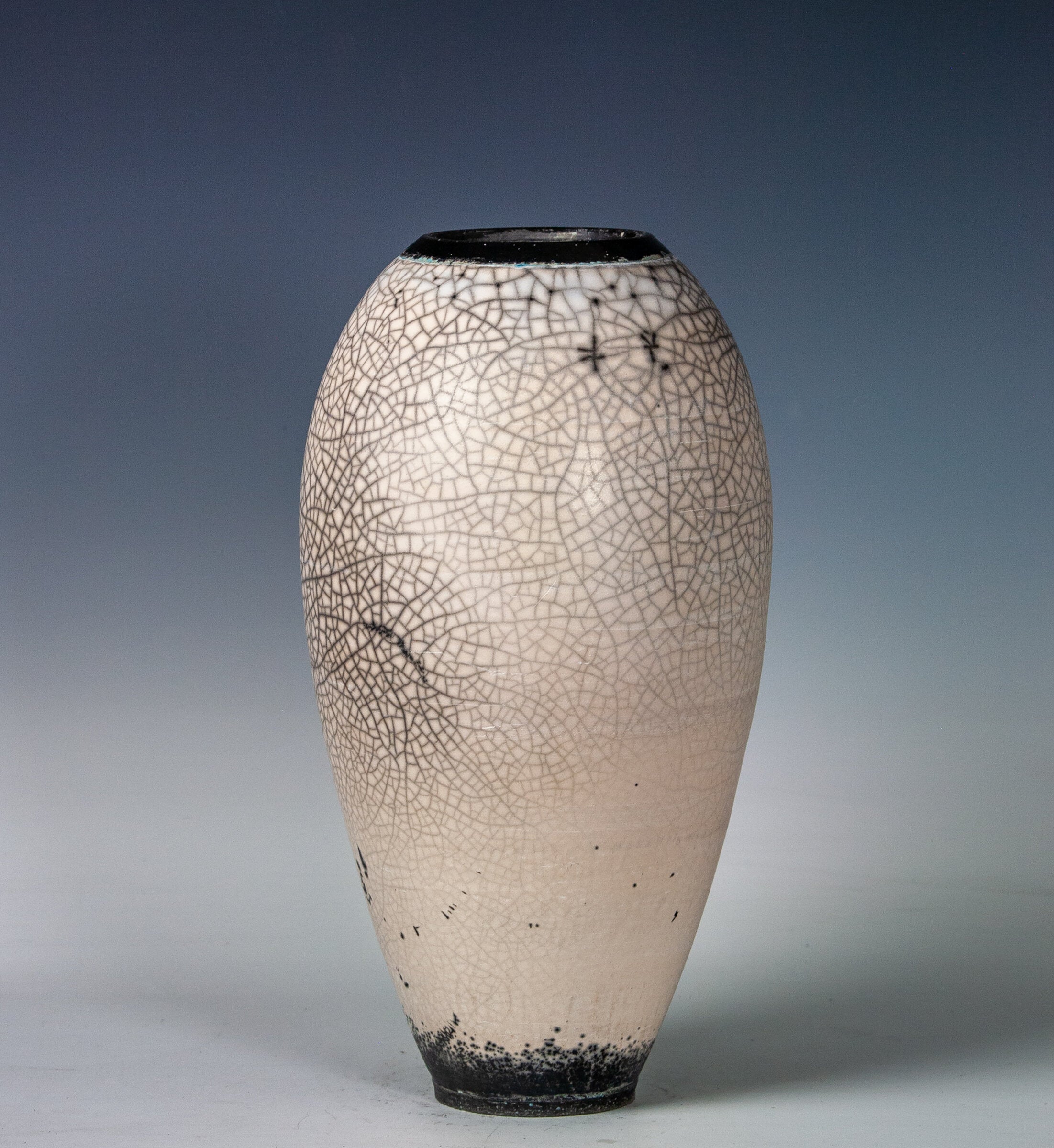 Ascent in Blue Naked Raku Vase