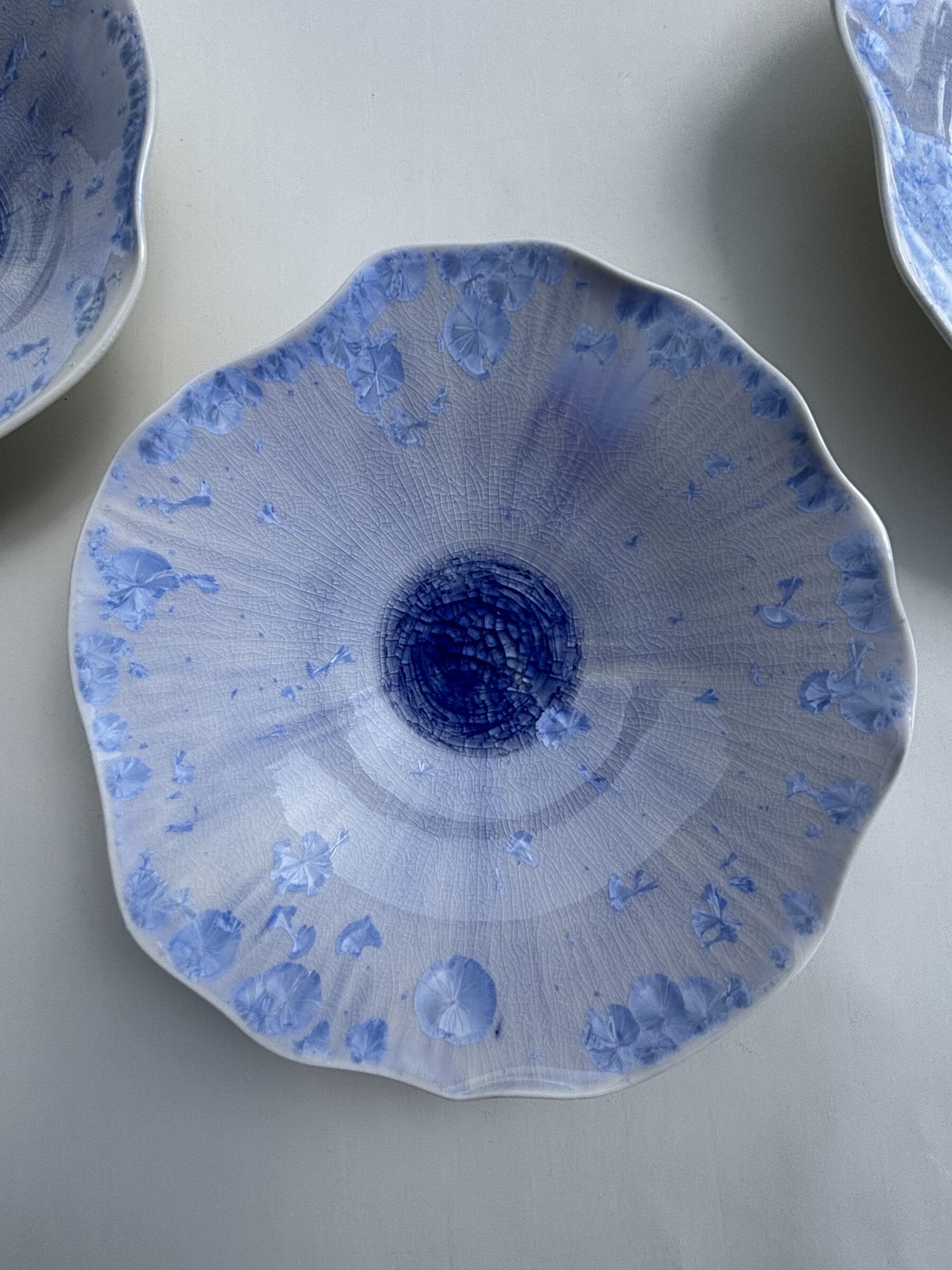Carved Rim Crystalline Wall Bowls, Set of Five