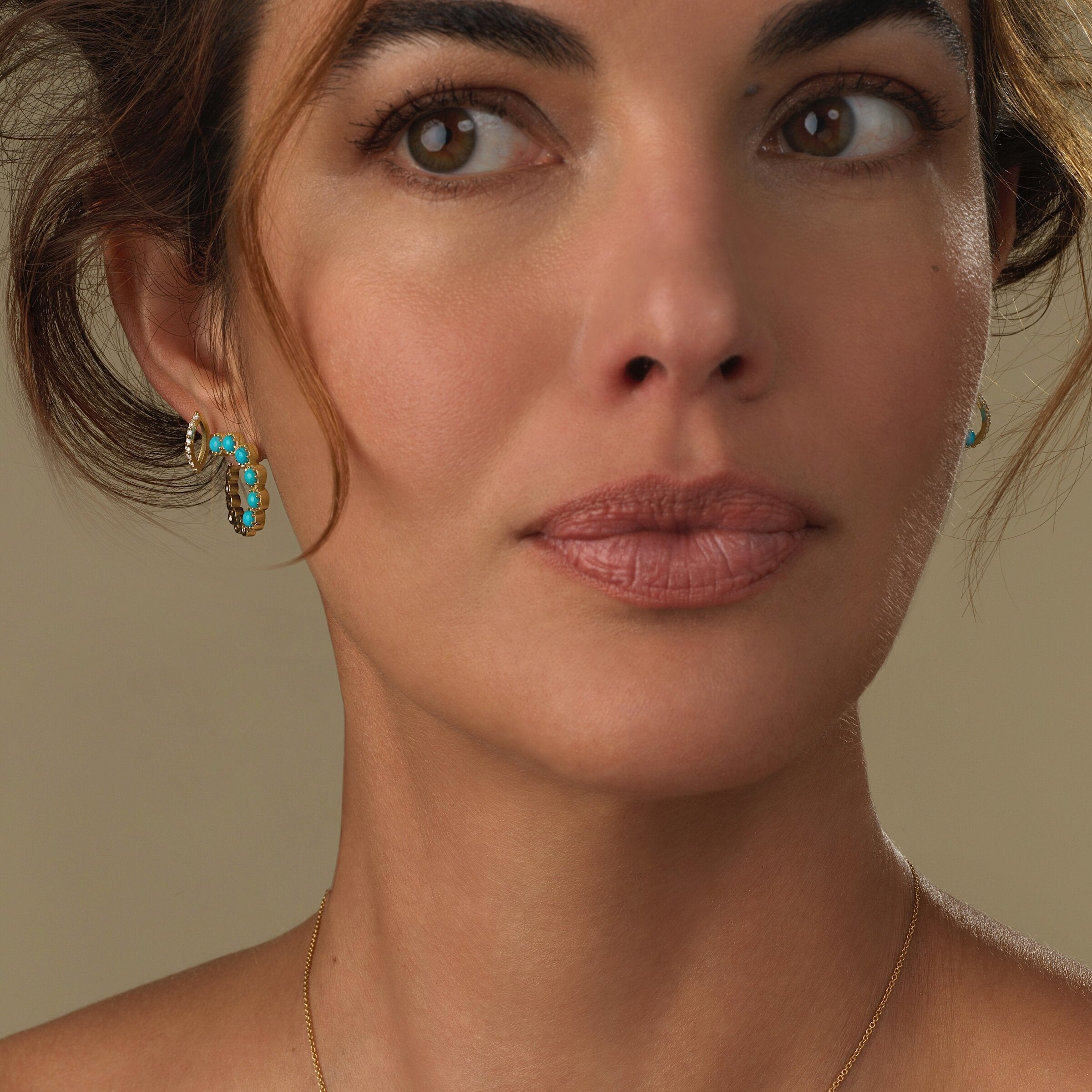 Small Sun, Moon & Turquoise Circle Earrings