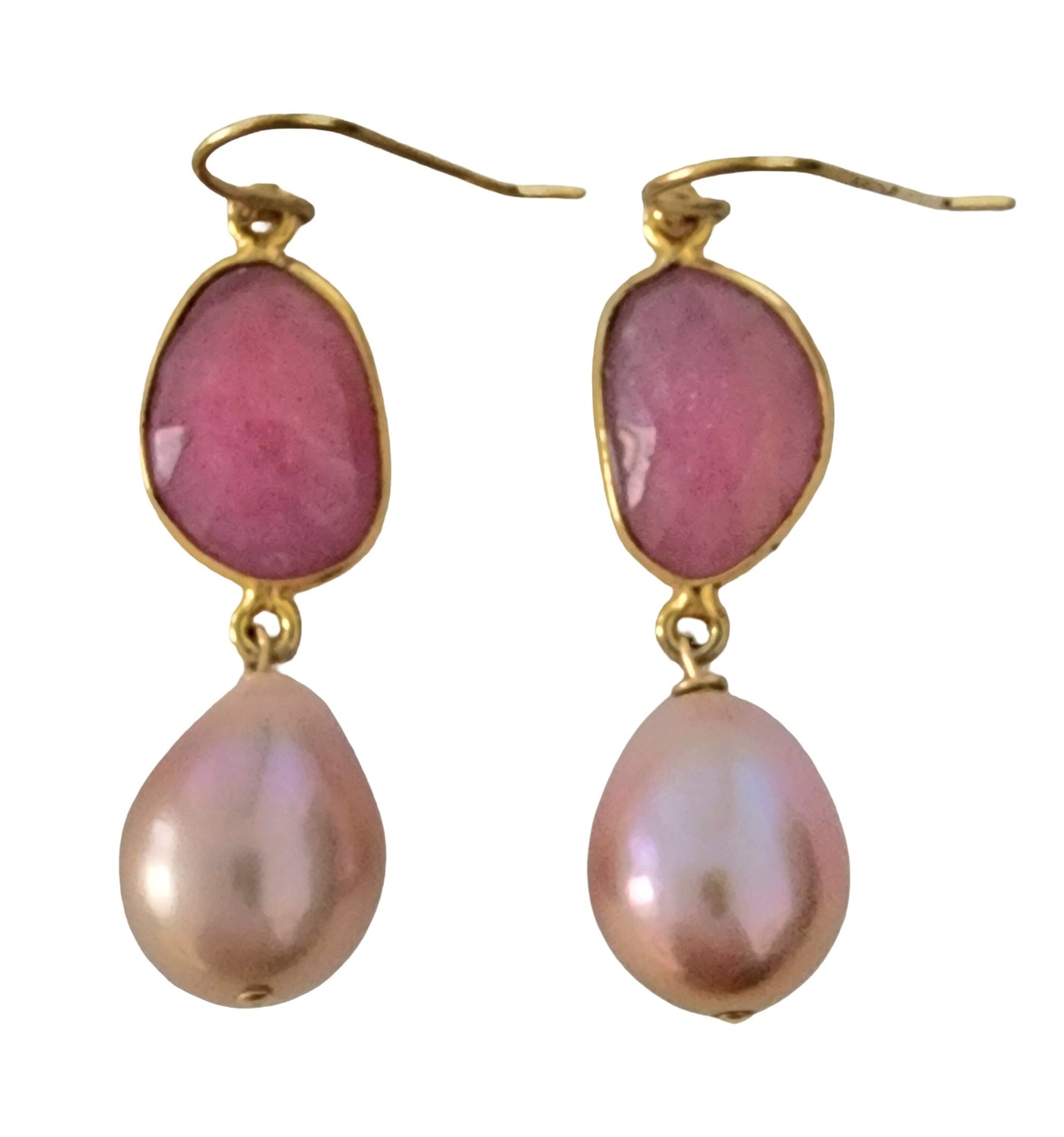 Chic Pink Sapphire & Edison Drop Earrings