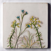 Yellow Sedum & Blue Delphinium Garden Flowers Tile