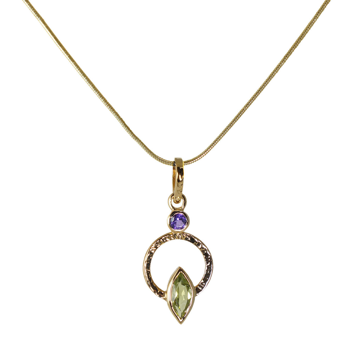 Peridot with Amethyst Accent & Gold Chain