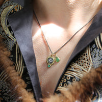 Small Pave Diamond Sunflower and Emerald Teardrop Necklace
