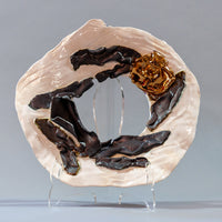 White Ceramic Platter with Gold Flower and Black Leaves