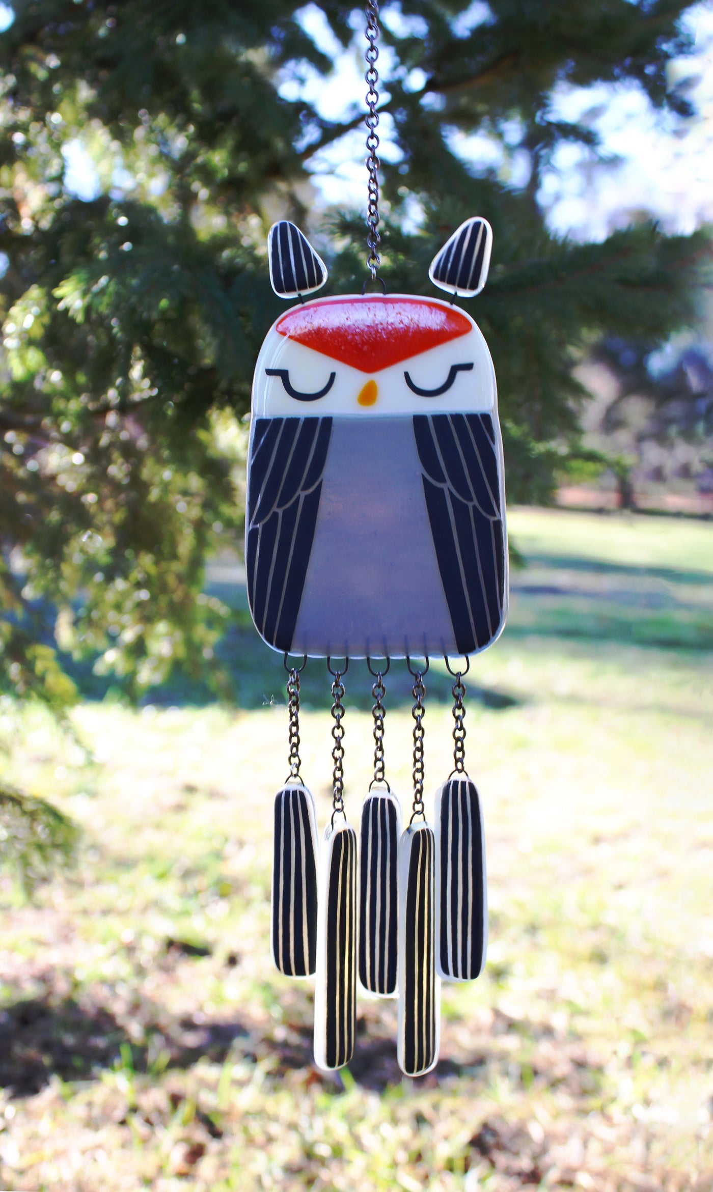 Friendly Owl Fused Glass Windchime