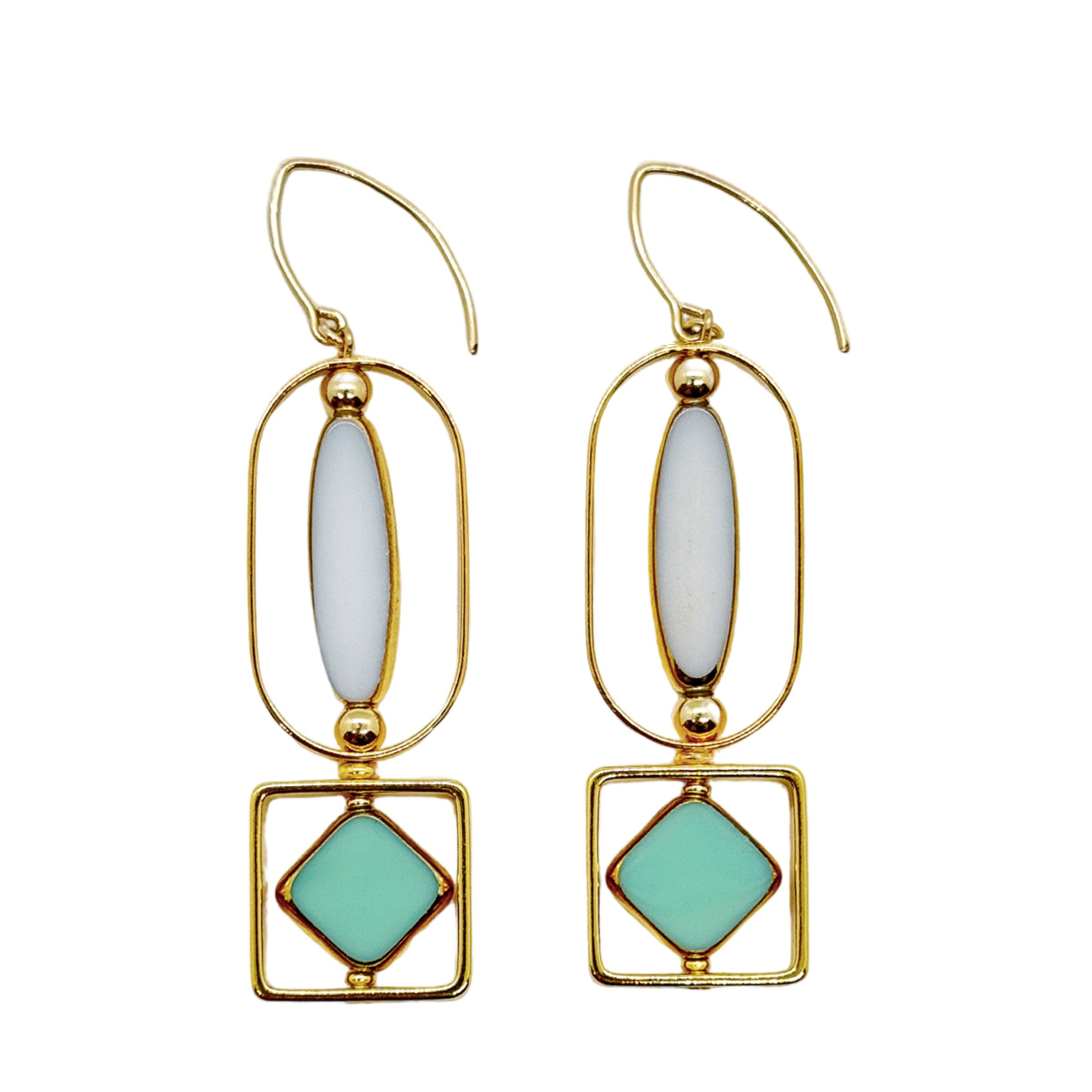 Pool Blue & White Art Deco Earrings