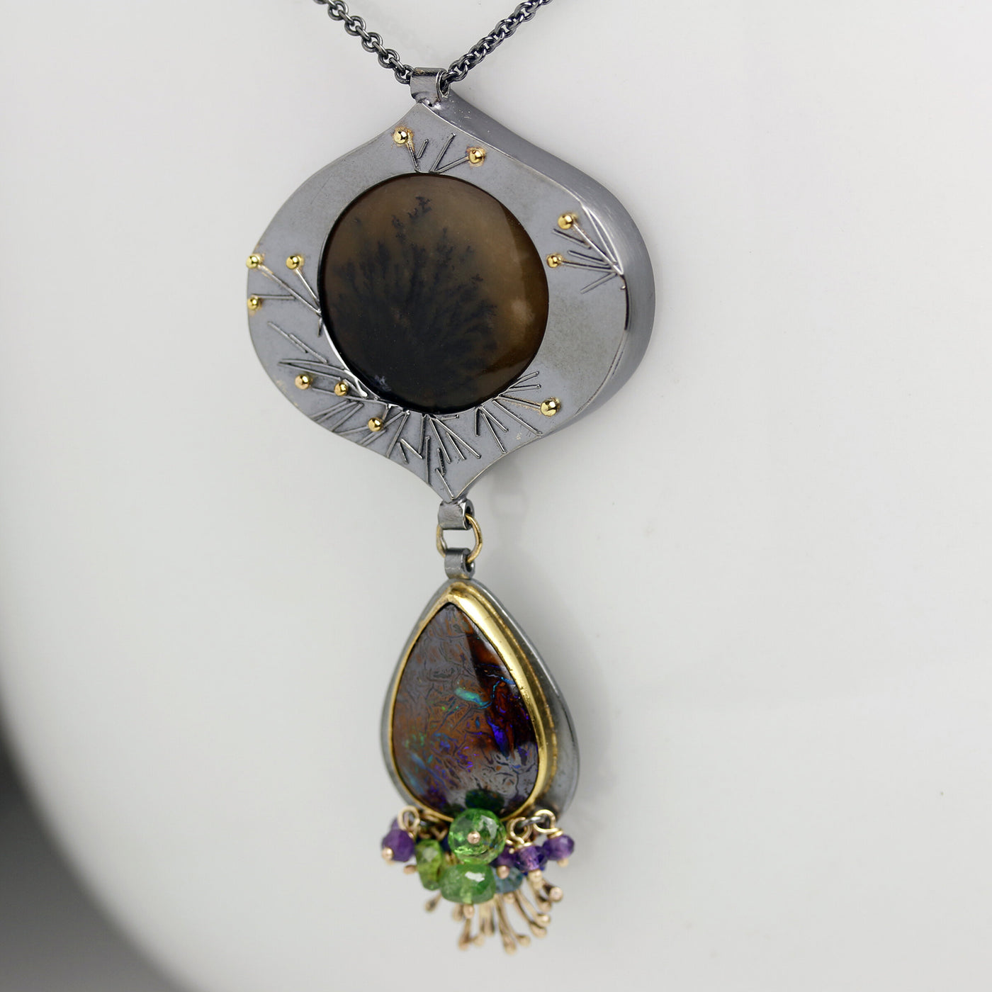 Paiute Agate and Boulder Opal Pendant