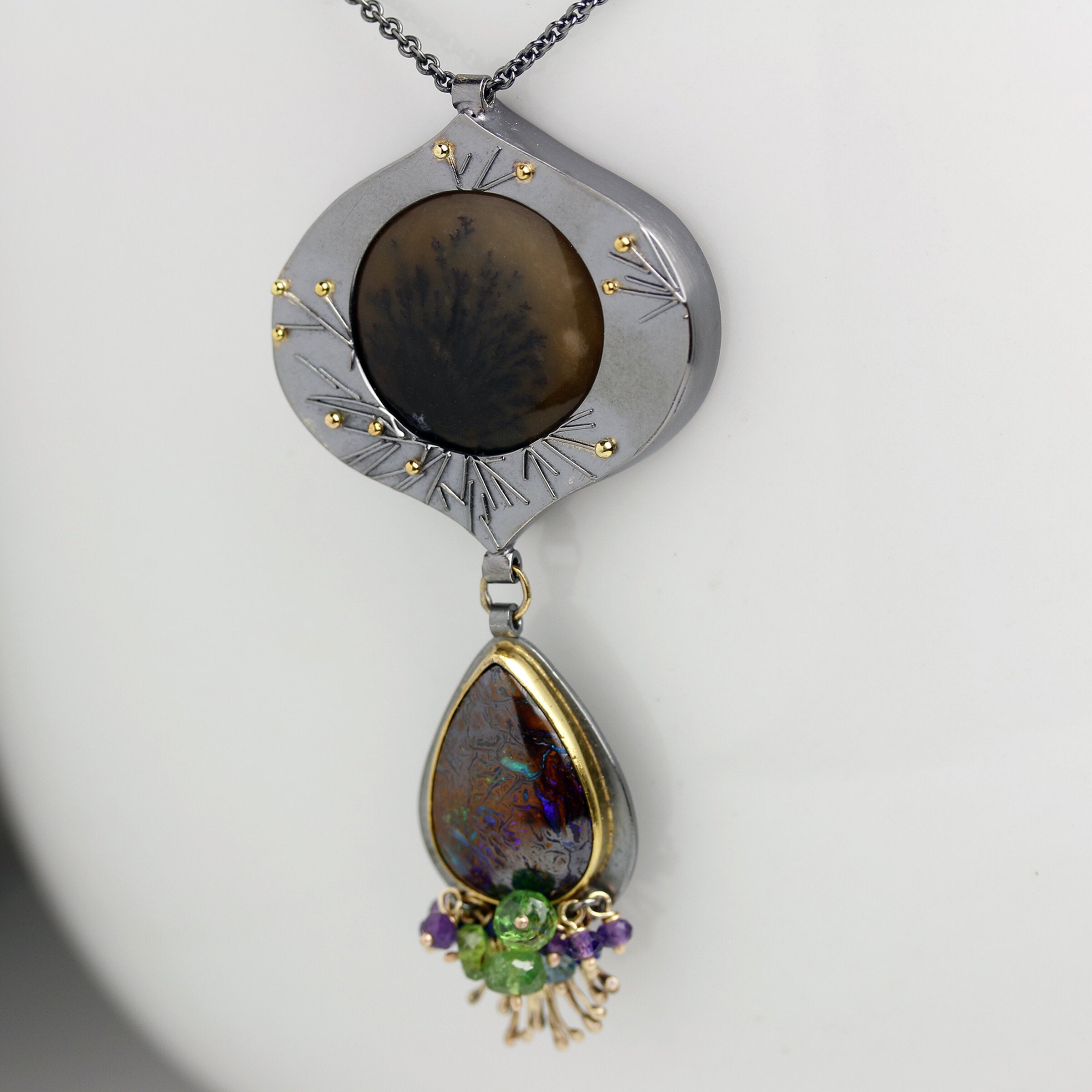 Paiute Agate and Boulder Opal Pendant