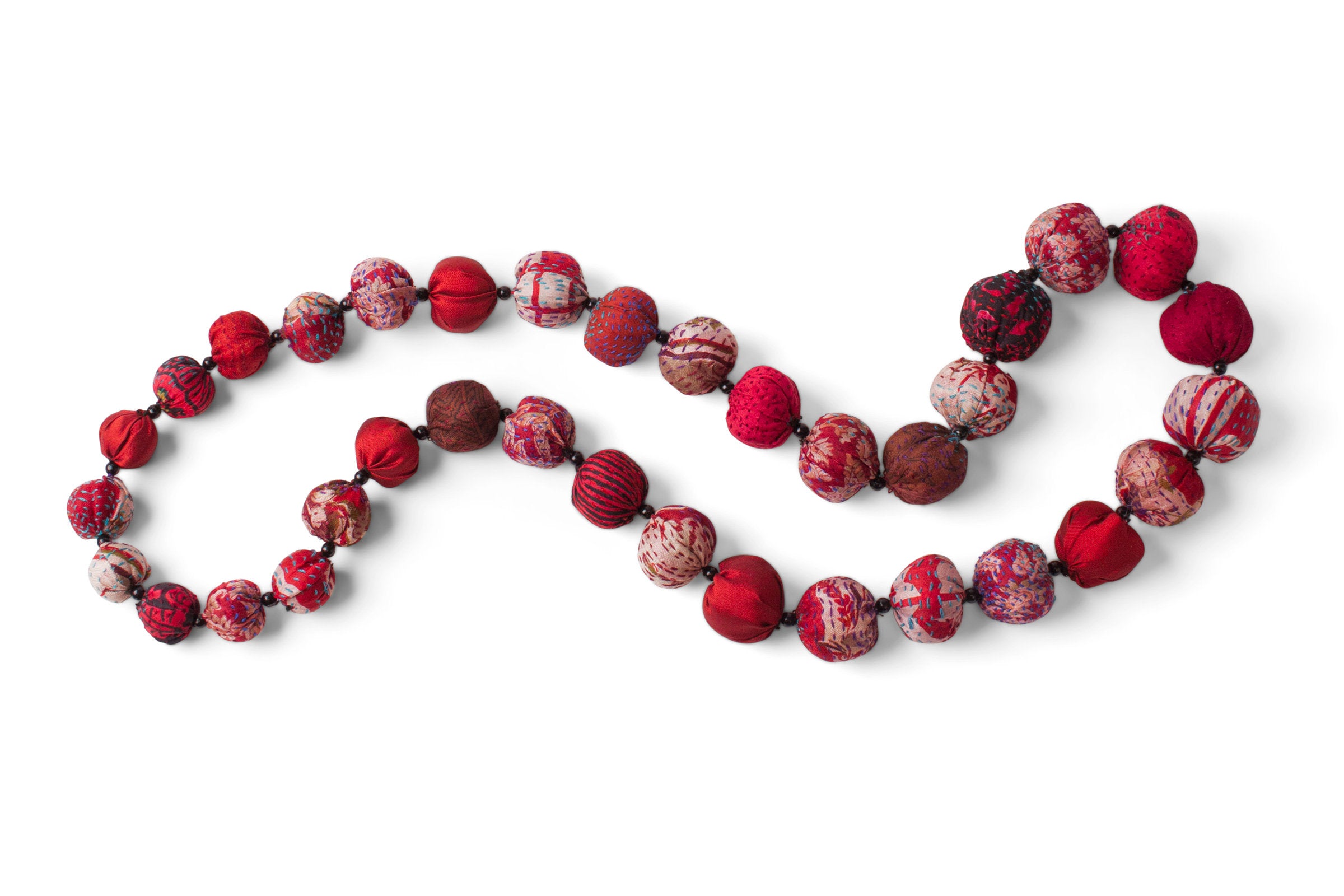 Vintage Silk Long Necklace in Red
