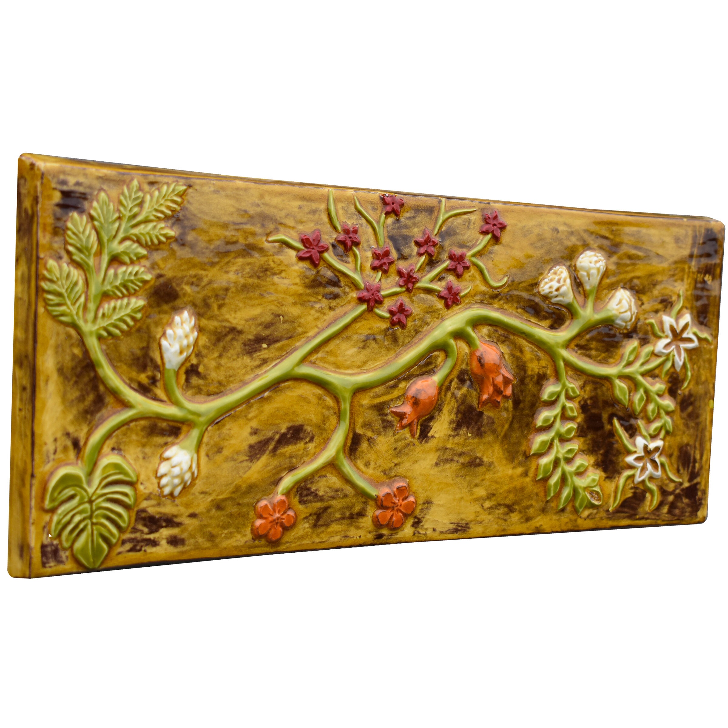 Vine Design Ceramic Art Wall Tile in Yellow Gloss Glaze