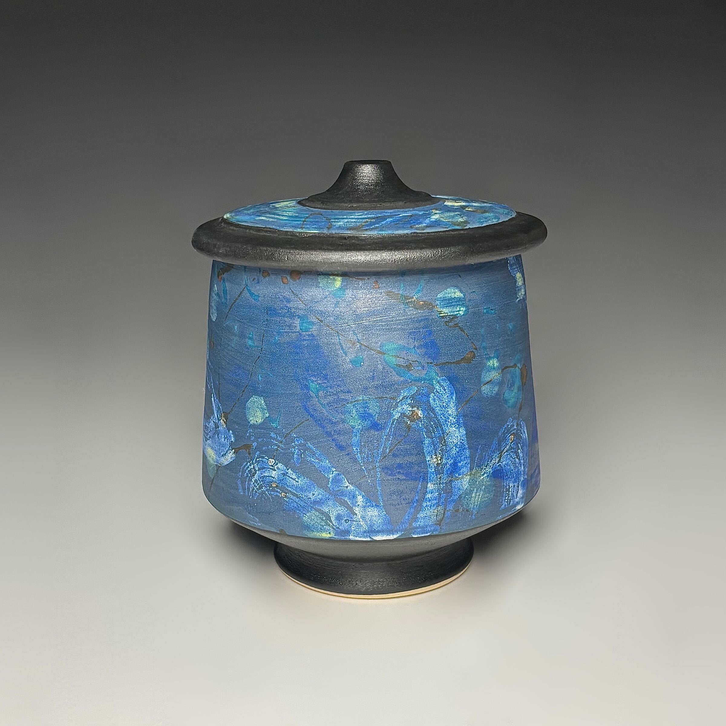 Painterly Lidded Jar in Azure
