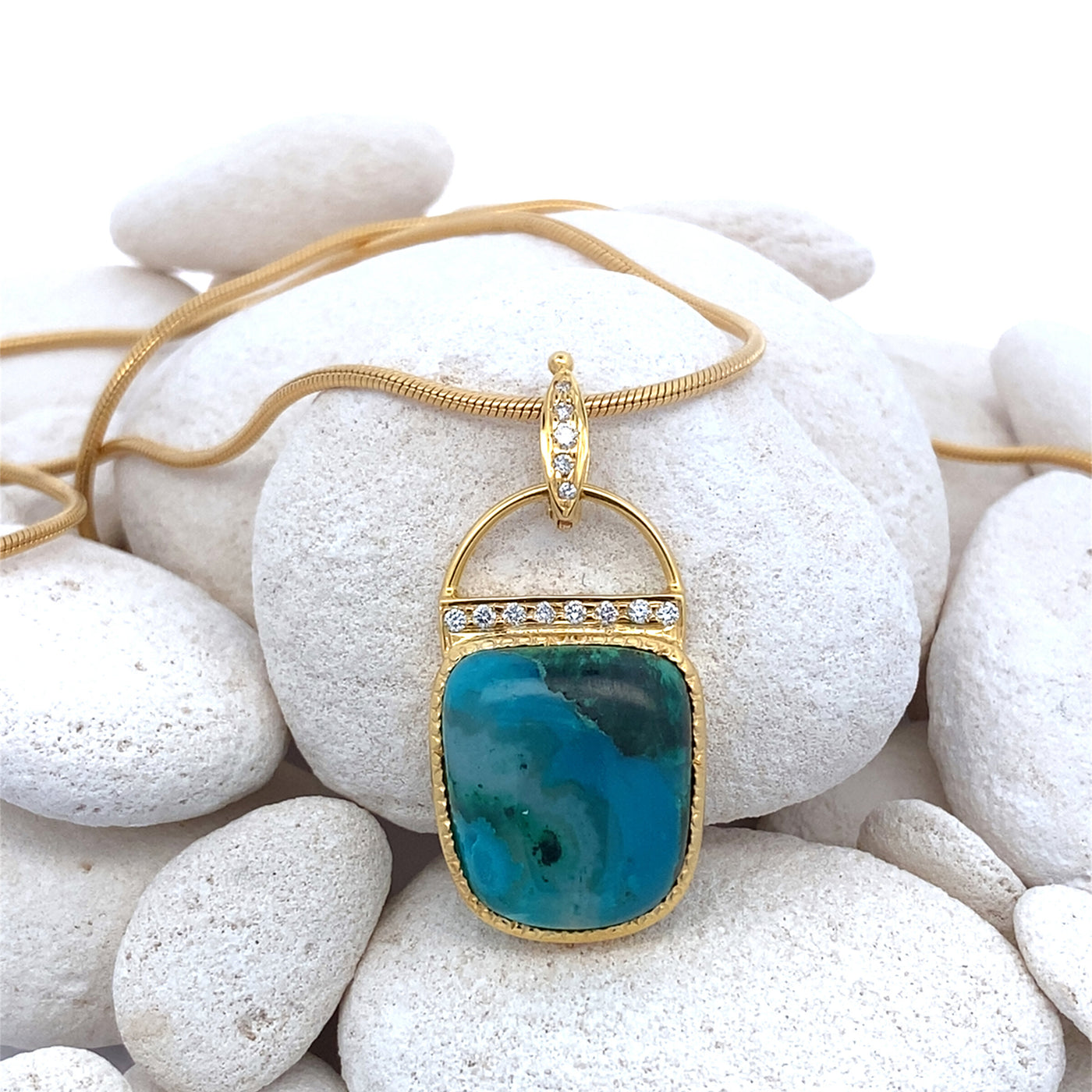 14k Gold, Gem Silica & Diamond Pendant